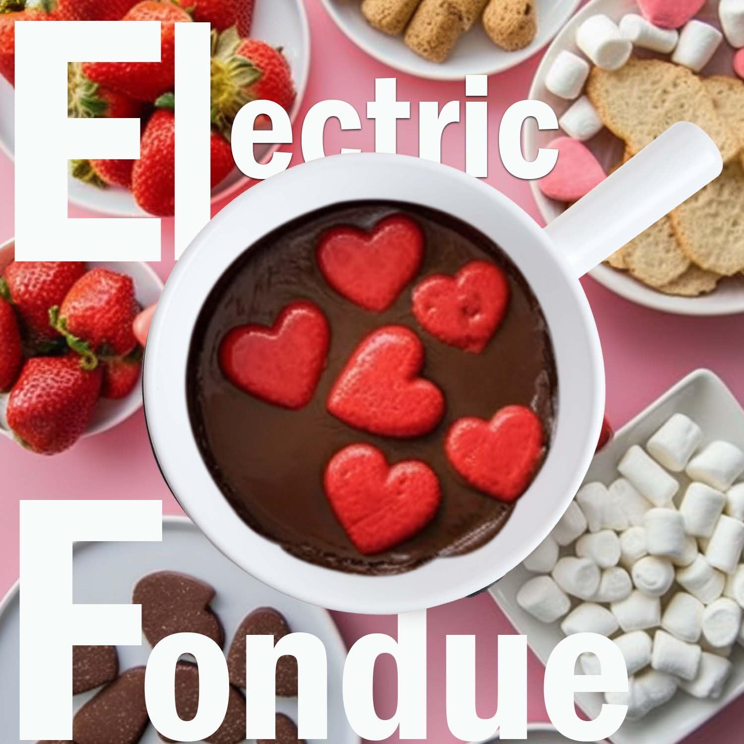Artestia 2-QT Electric Fondue Pot for Meat  1500W Ceramic Chocolate Melting Pot with Adjustable Temperature  6 Fondue Forks  White Ceramic Pot with Rose-Gold Base