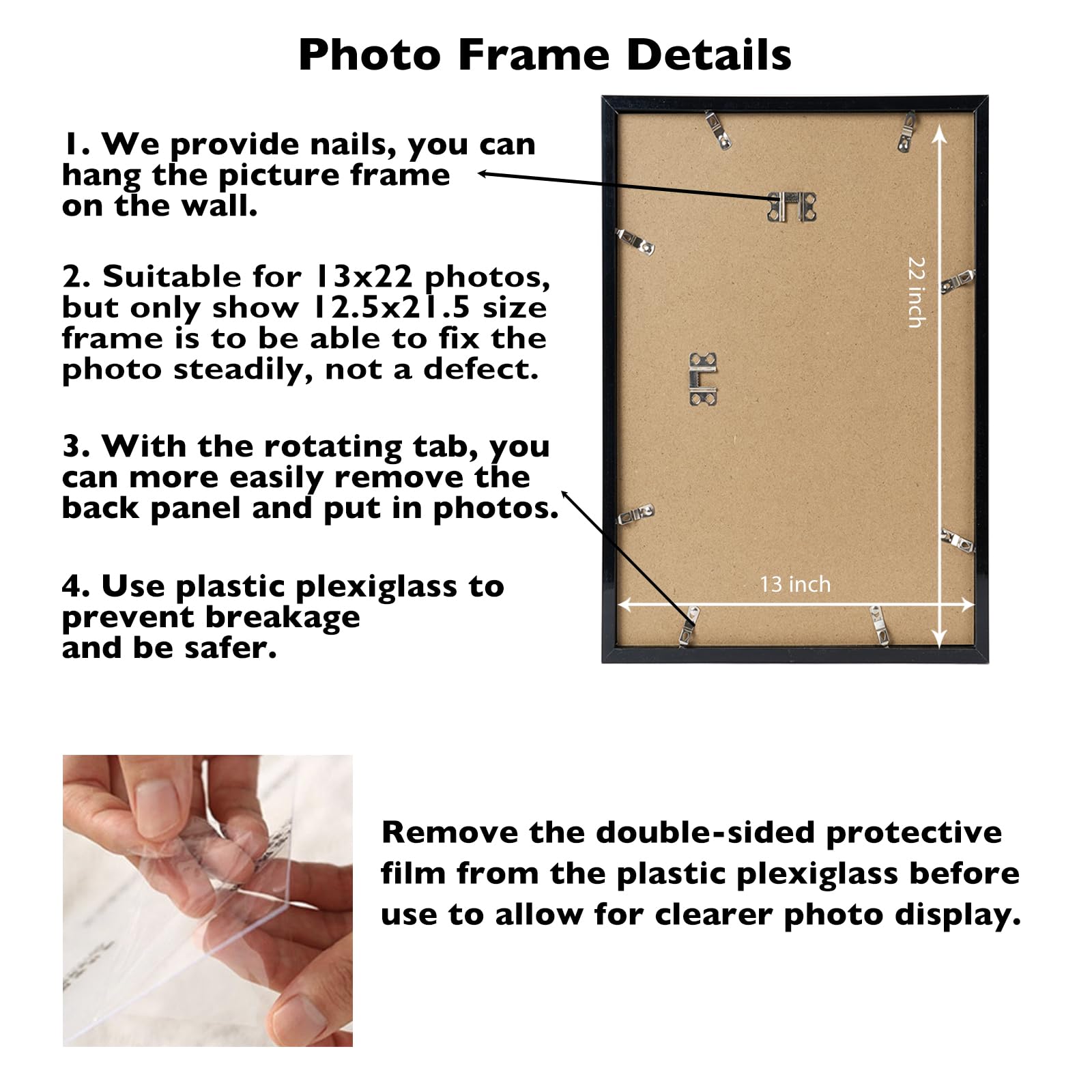 JCJMY 13x22 Picture Frame Black for Poster Photo Picture, Horizontal and Vertical Formats for Wall Hanging, 13 x 22 Wall Gallery