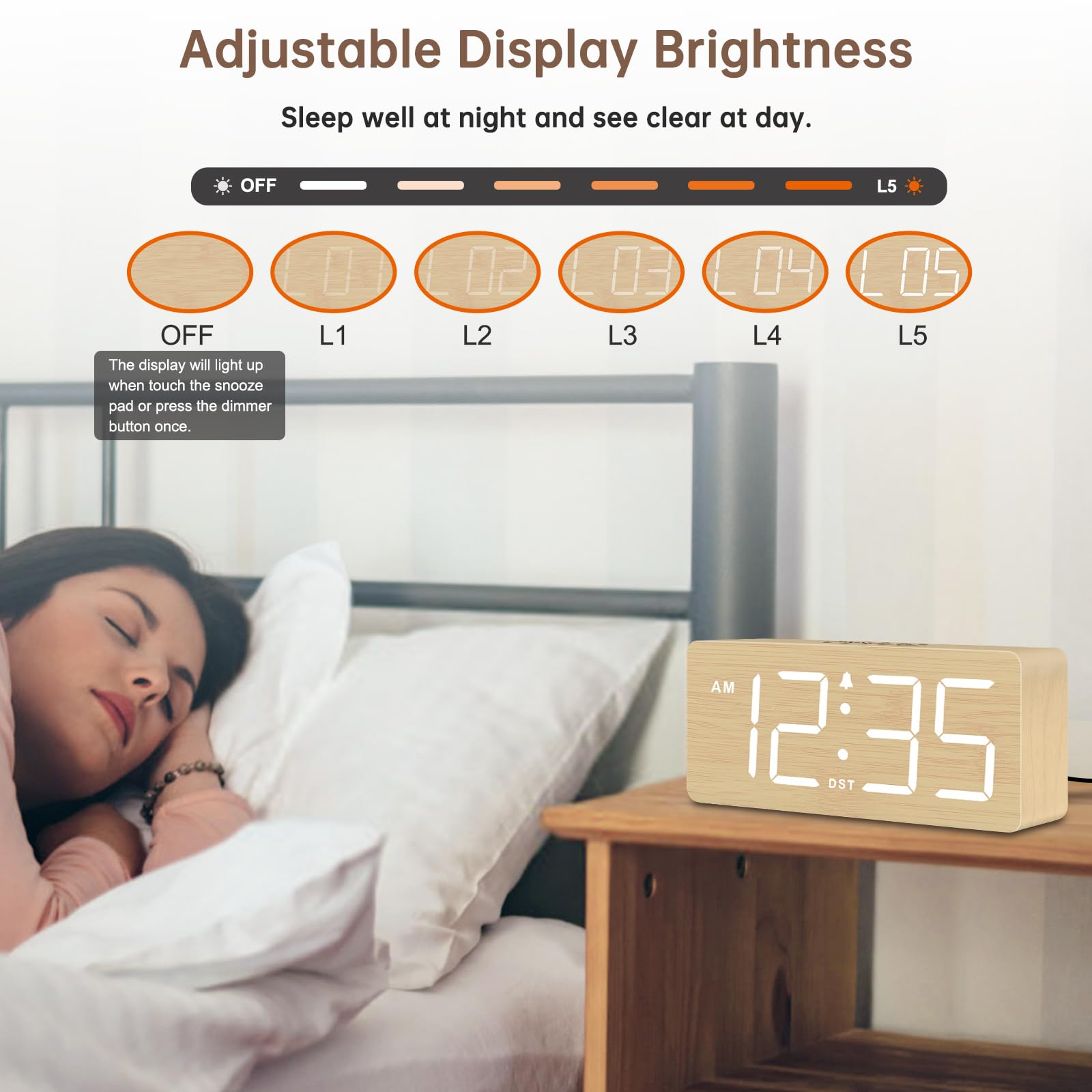 DreamSky Digital Alarm Clocks for Bedrooms Wooden D  cor