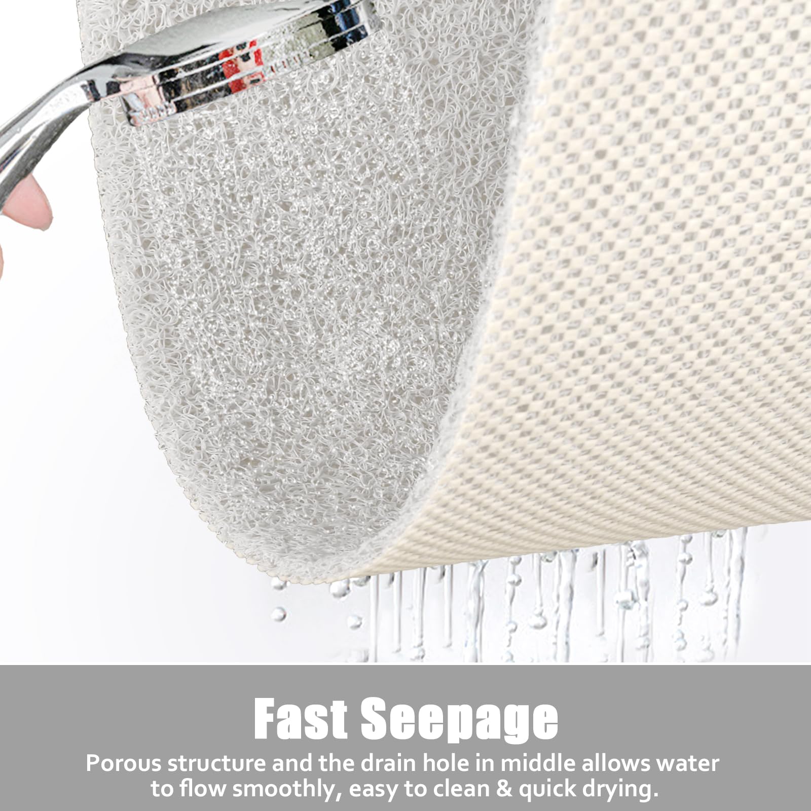 Square Shower Mat Non Slip: 24X24 Inch Shower Floor Mat With Drain Hole In Middle, Super Soft And Comfortable Pvc Loofah Massage