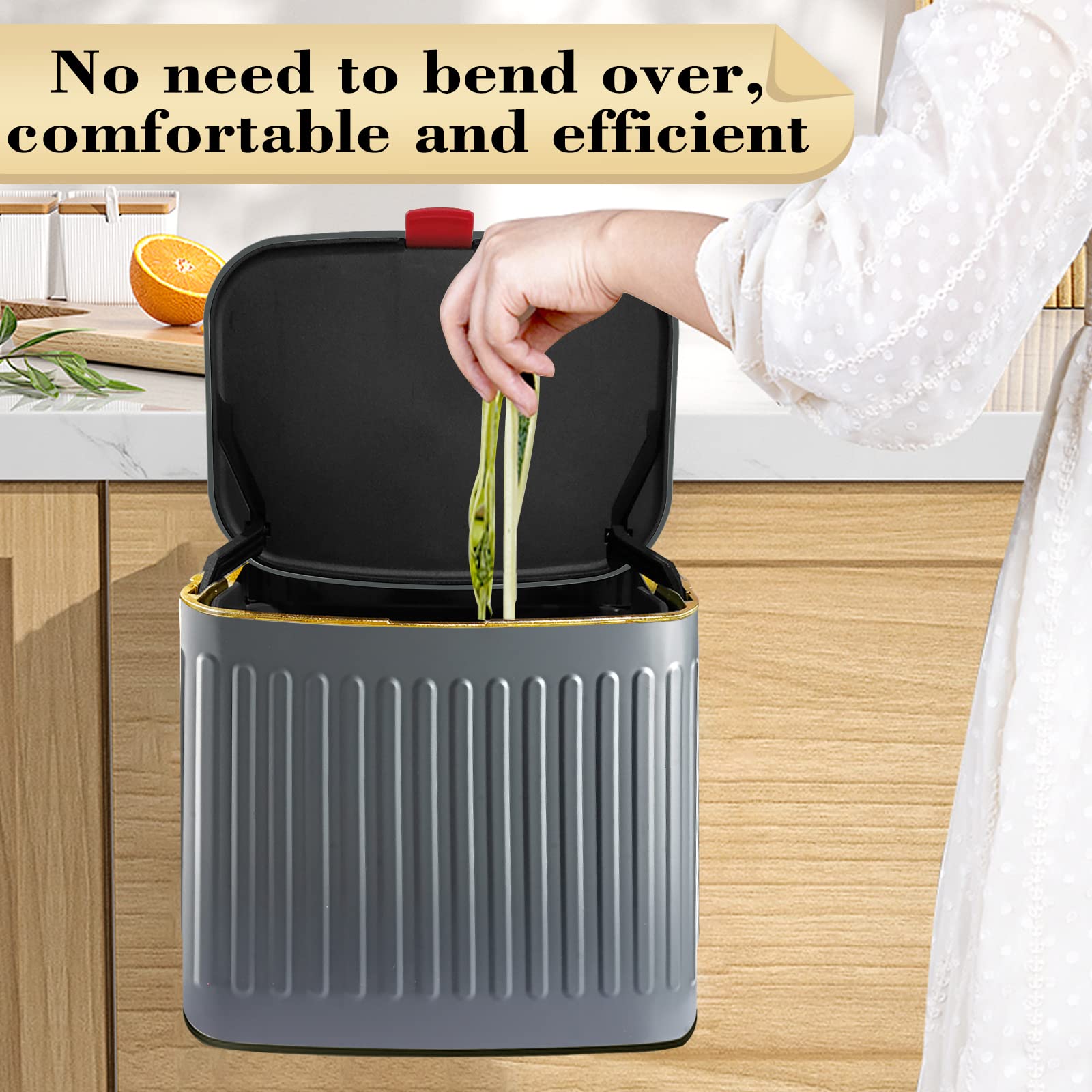 Glodeals Compost Bin, Detachable And Countertop Bin, 4 Liter / 1.06 Gallon, Stainless Steel Small Trash Can With Lid, Kitchen Co