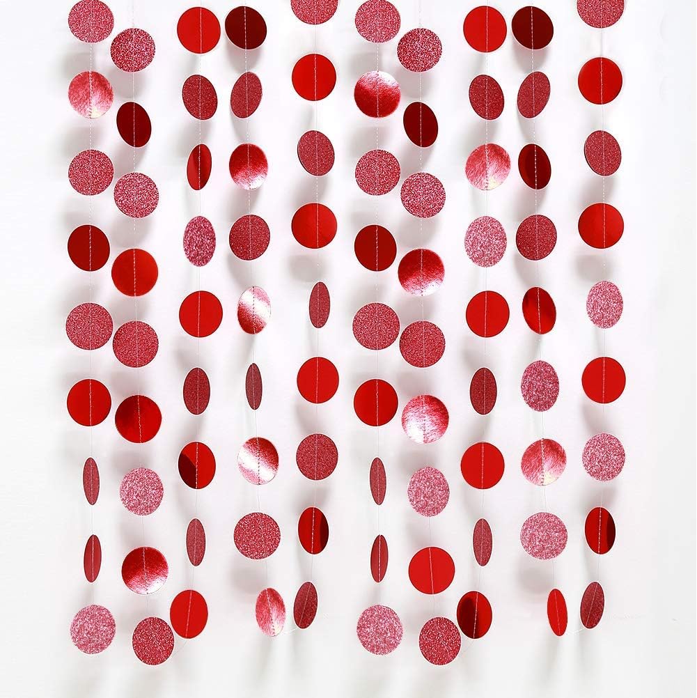 Decor365 Glitter Red Circle Dots Garland Kit For Party Hanging Decoration/Streamers/Backdrop/Banner/Garlands/Photo Booth Decor F