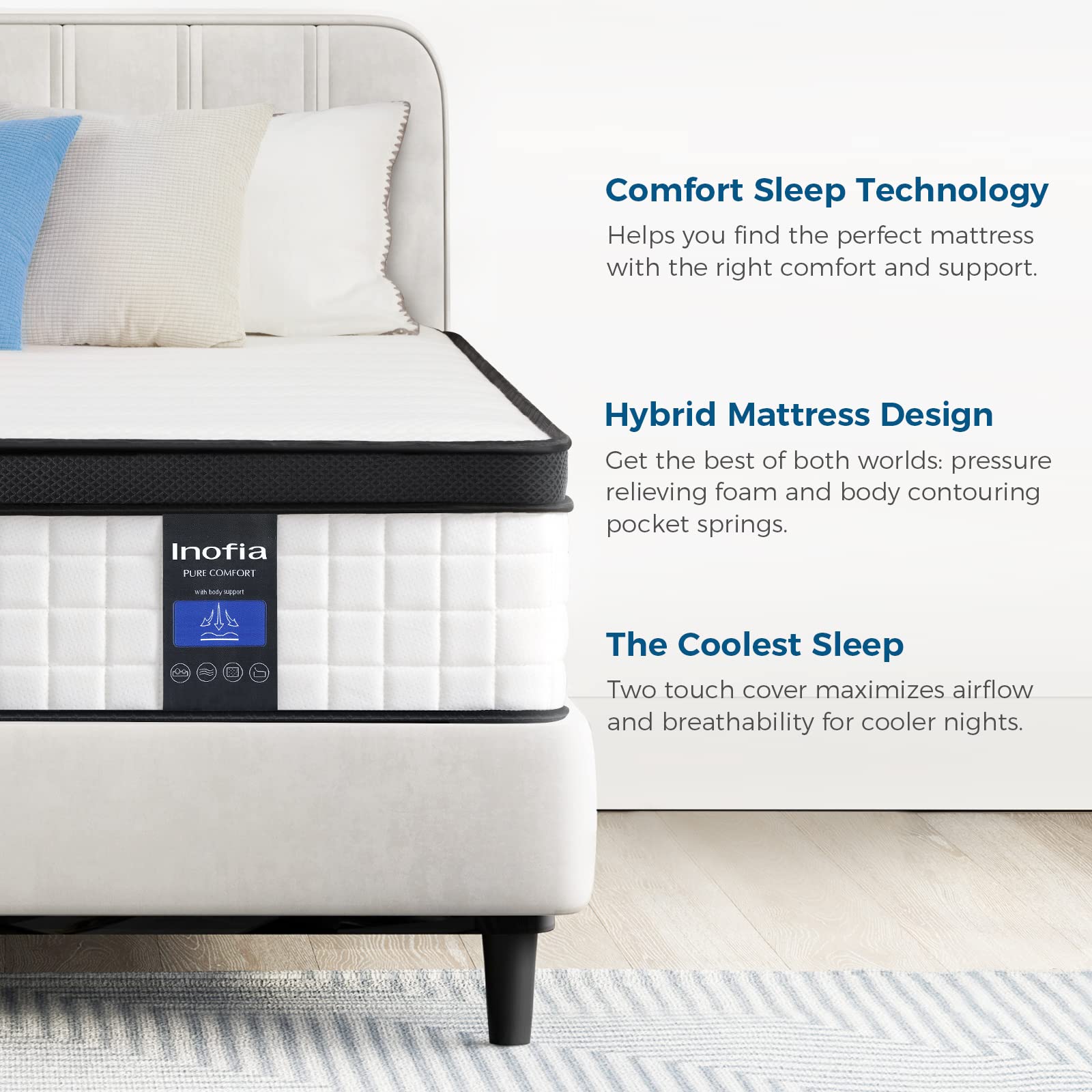 Inofia Full Mattress, 10 Inch Full Size Hybrid Mattress, Breathable Memory Foam & Comfortable Pocket Coils Mattress, Supportive