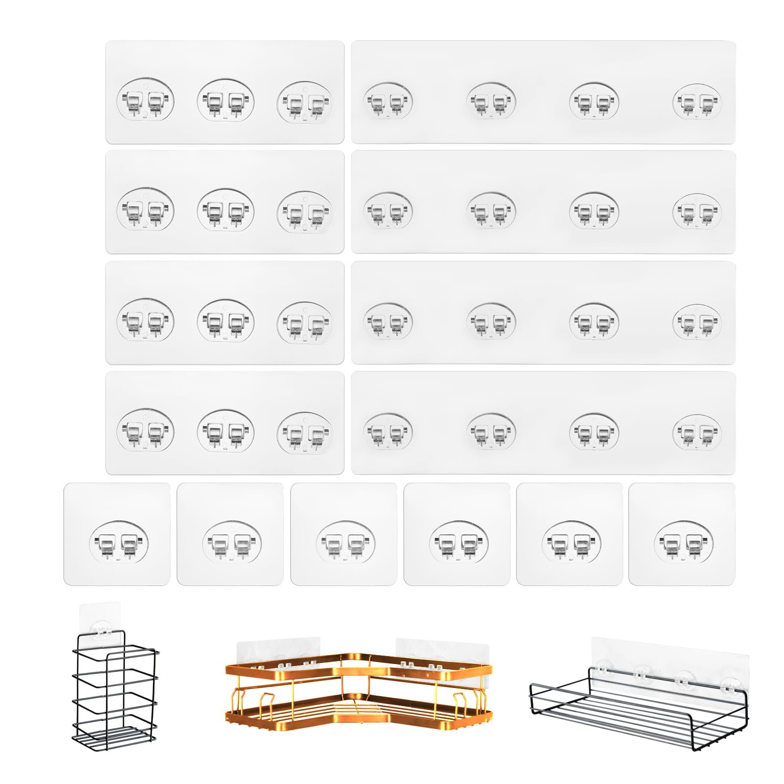 KaiwayInno 14 Pack Shower Caddy Adhesive Replacement, Strong Shower Shelf Adhesive Hooks for Corner Shelf Basket, Bathroom Rack,