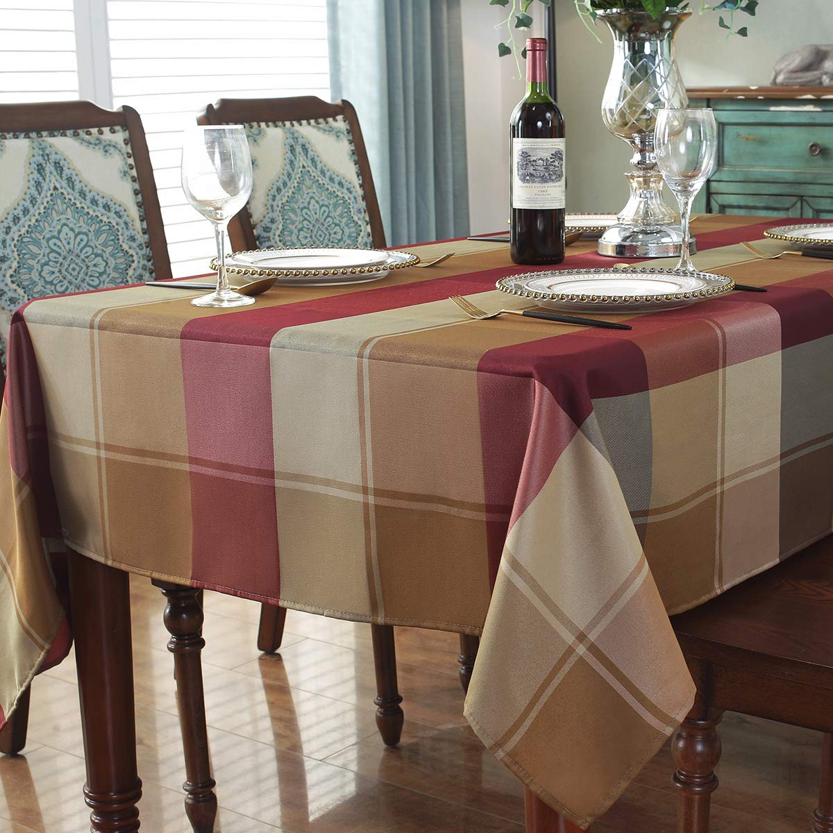 Sastybale Rectangle Tablecloth Checkered Style Polyester Table Cloth Spillproof Wrinkle Resistant Heavy Weight Table Cover For K