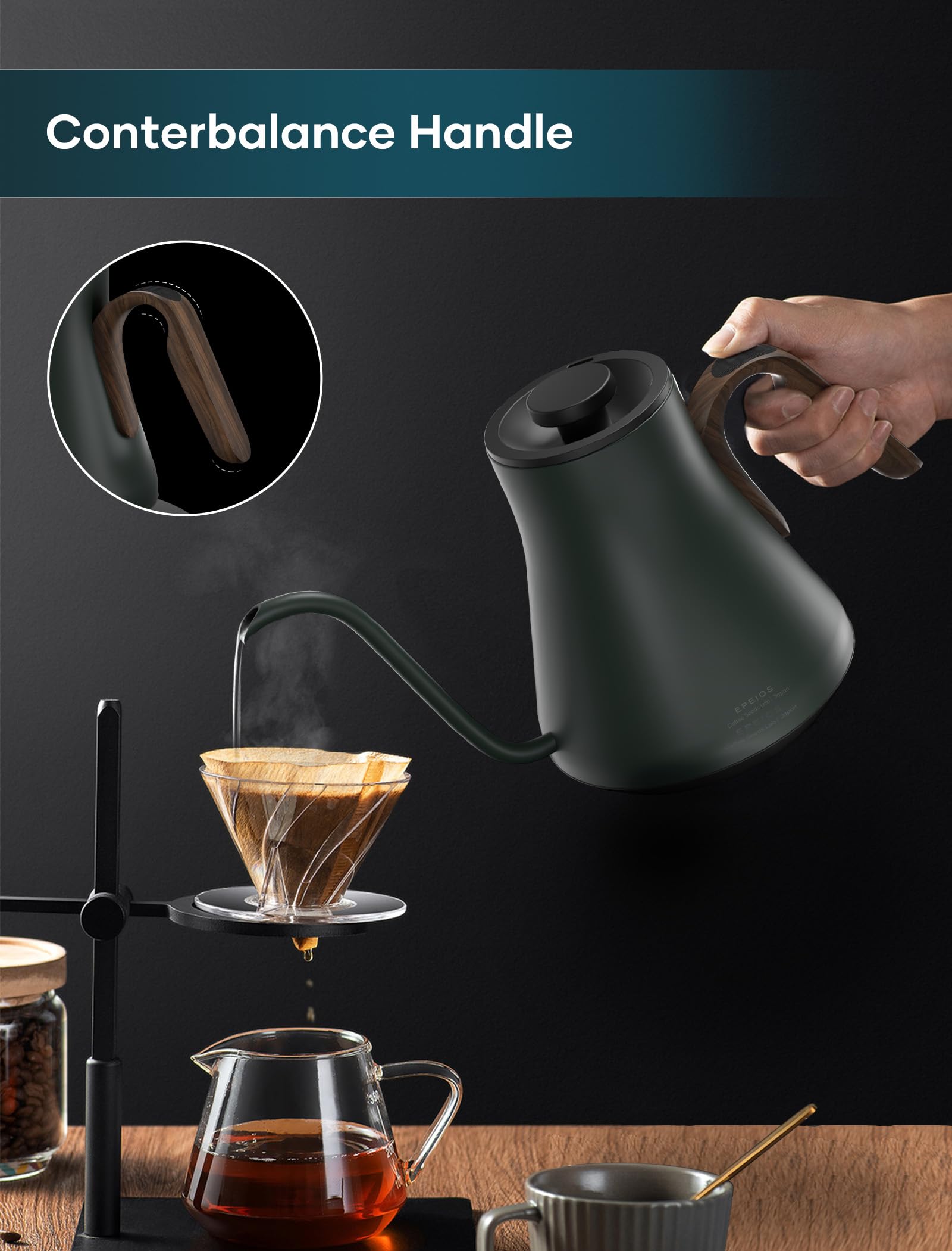 INTASTING Gooseneck Electric Kettle with 1? Temperature Control for Pour Over Coffee & Tea, Quick Heating, BPA-Free Stainless St