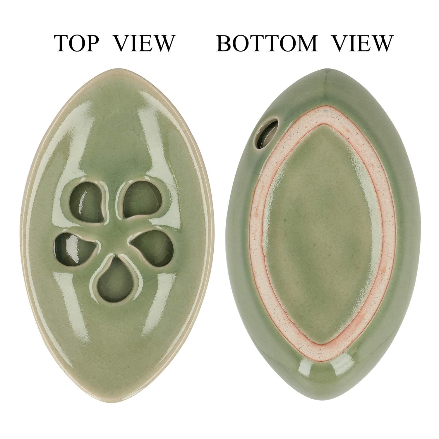 Lungmongkol Shop Ceramic Soap Dish With Self Draining Tray For Bar Soap, Bathroom, Kitchen (Green No.1)