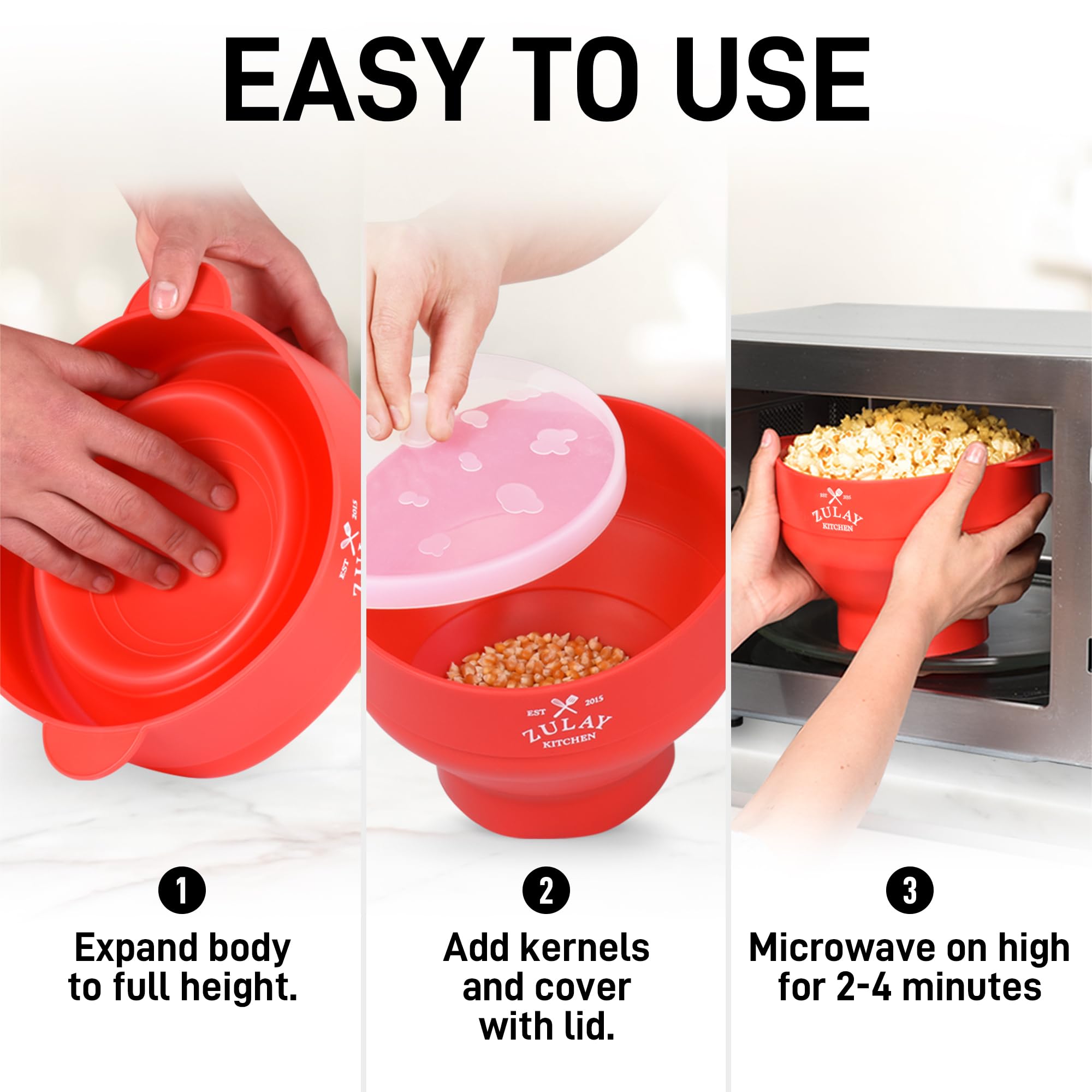Zulay Microwave Popcorn Popper Bowl Maker With Lid - Collapsible, Bpa-Free Silicone, Dishwasher Safe, Wide Spacious Size - Famil