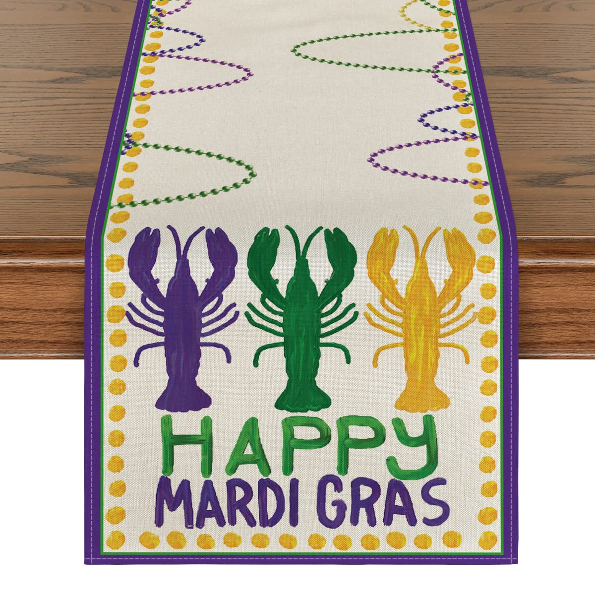 Artoid Mode Beads Happy Mardi Gras Carnival Table Runner, Seasonal Holiday Kitchen Dining Table Decoration For Indoor Outdoor Ho