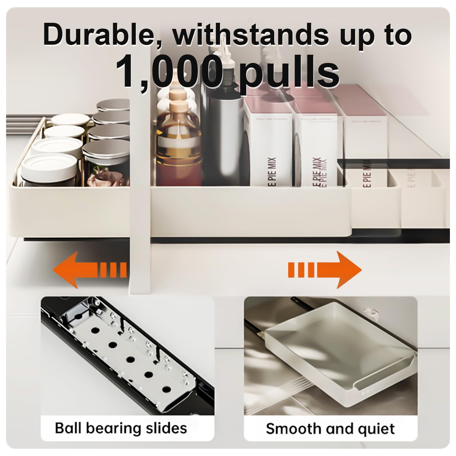 Quseha Pull Out Cabinet Organizer Fixed With Adhesive Nano Film, Heavy Duty Slide Out Pantry Shelves, Sliding Drawer Pantry Shel