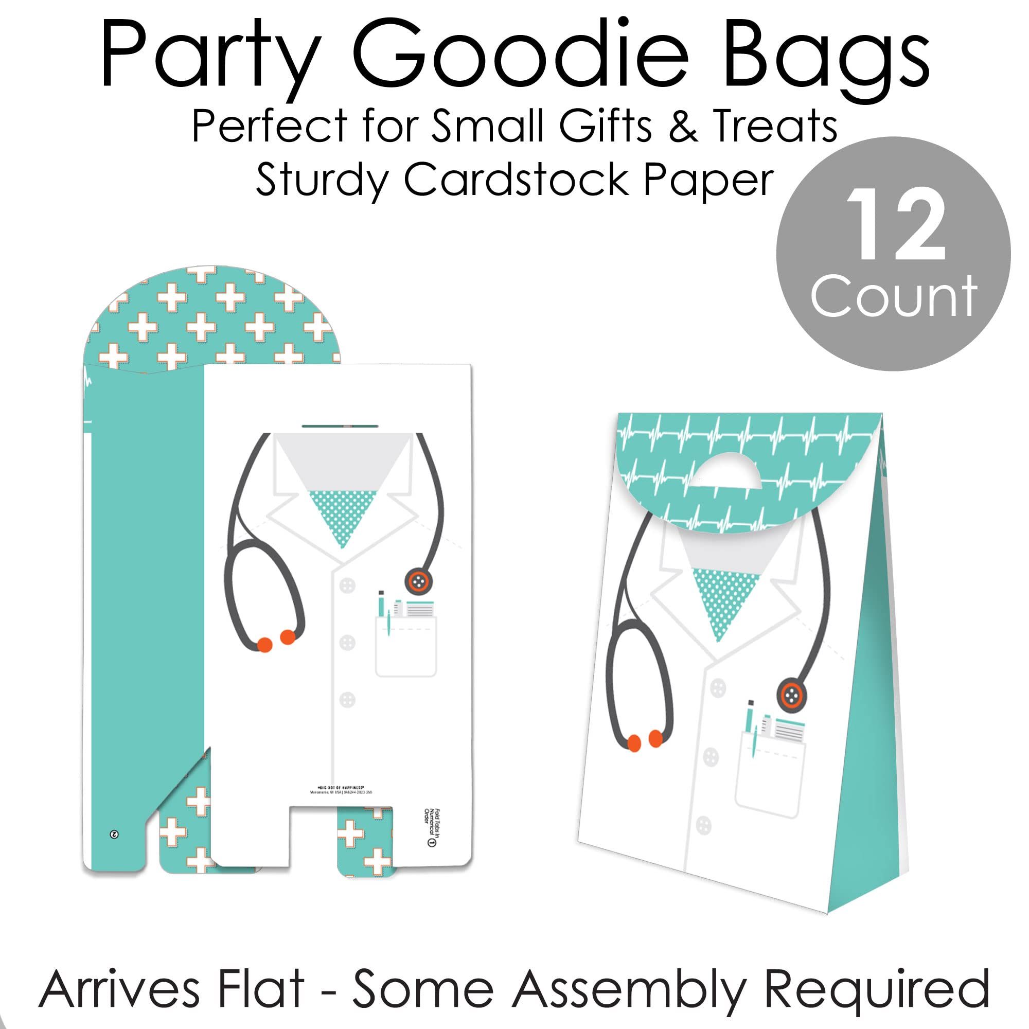Big Dot Of Happiness Medical School Grad - Doctor Graduation Gift Favor Bags - Party Goodie Boxes - Set Of 12