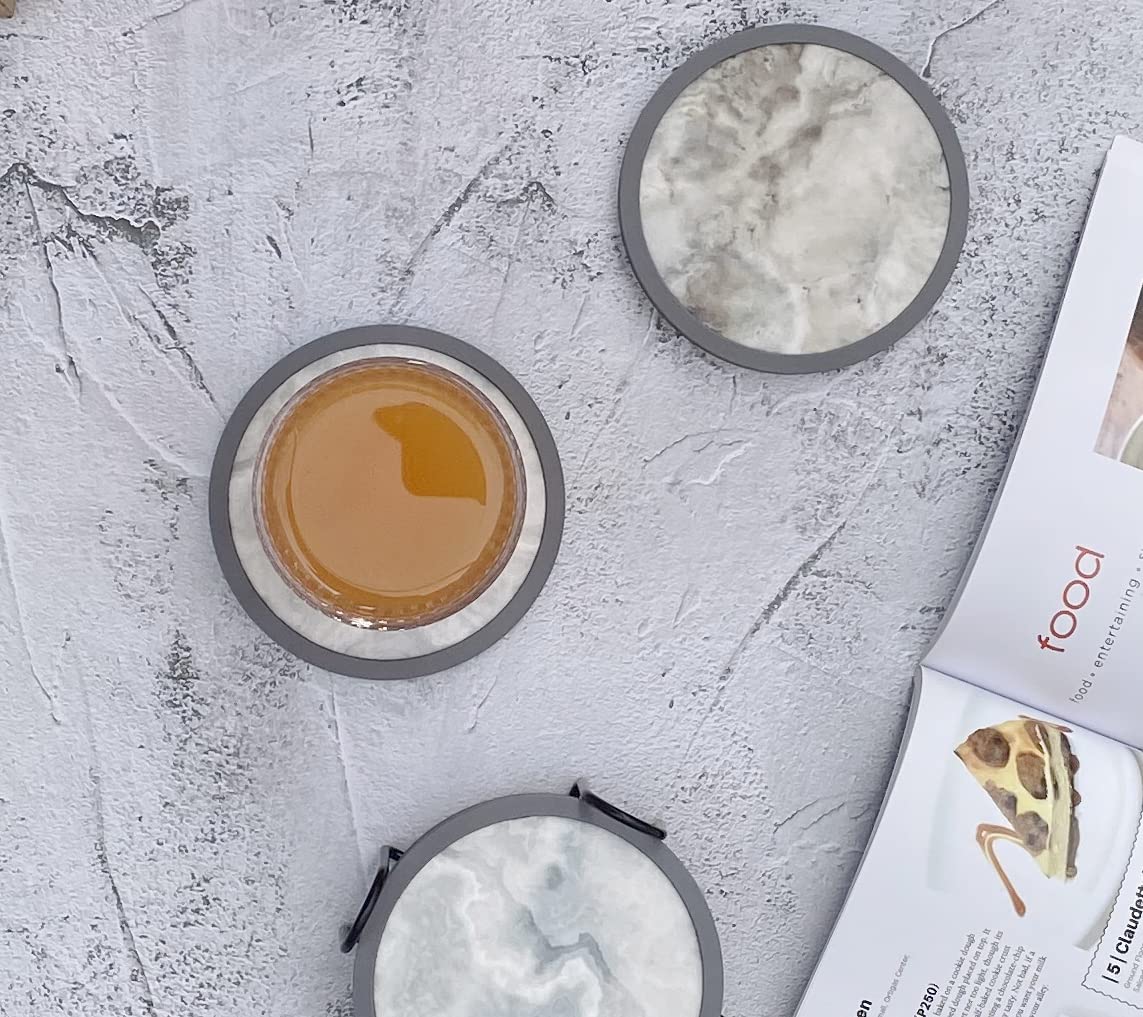 Absorbent Coasters For Drinks With Holder - 6Packs, Silicone Coasters With Soft Felt Insert (4.3 Inch Coasters With 4.5 Inch Hol