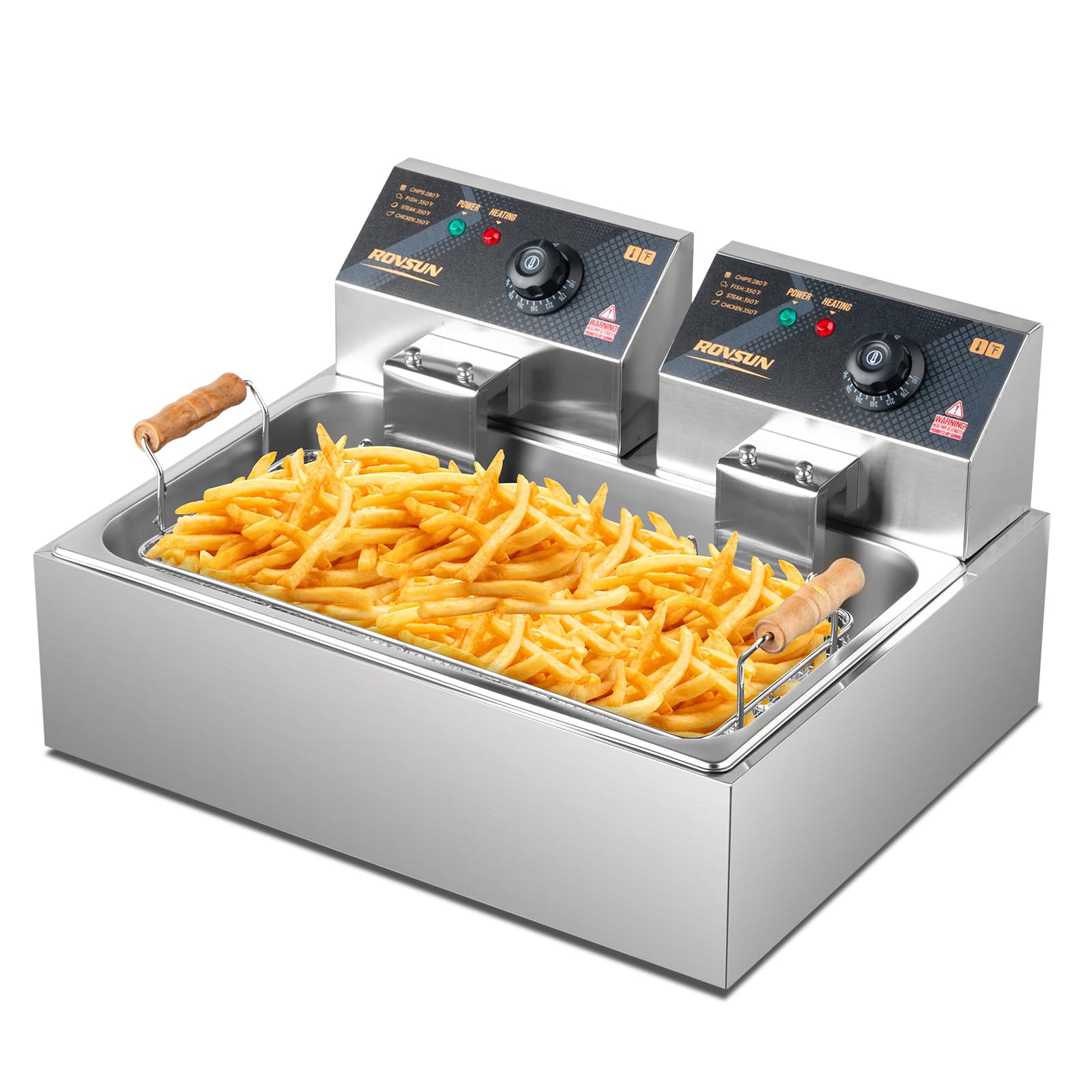 ROVSUN 23.8Qt Electric Deep Fryer with Basket, Lid & Adjustable Temp, Commercial Deep Fryer Countertop, Stainless Steel Kitchen 