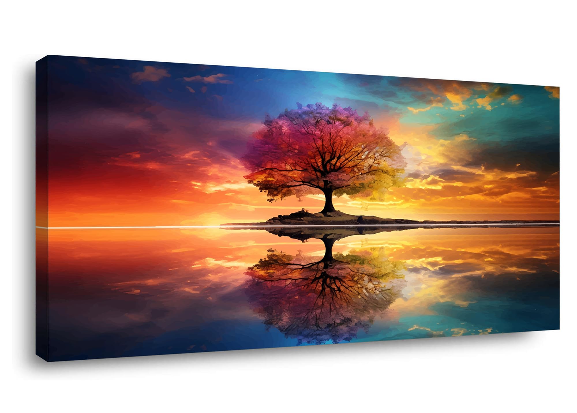 Lasdel Tree Alone Standing Middle Of Lake Landscape Canvas Wall Art For Living Room Bedroom Home, Beautiful Nature Scenery Paint