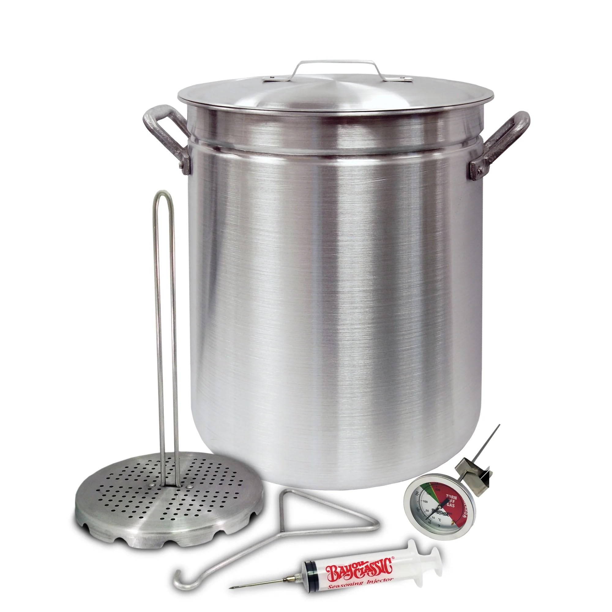 Bayou Classic 4225 42-qt Aluminum Grand Gobbler Turkey Features Vented Lid Heavy-Duty Riveted Handles Perforated Poultry Rack 12