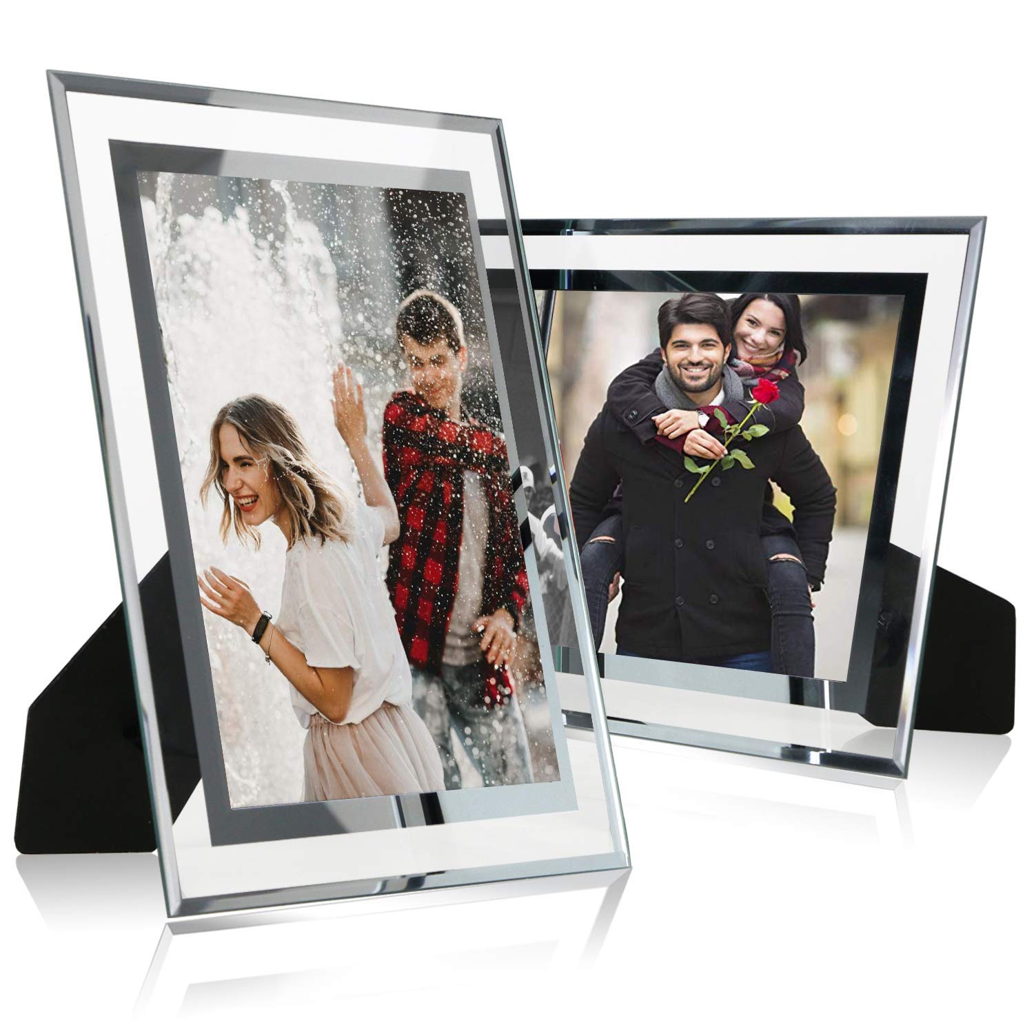 Cq acrylic 8.5x11 Glass Picture Frame,Silver Mirrored for Photo Display Stand on Tabletop,Pack of 2