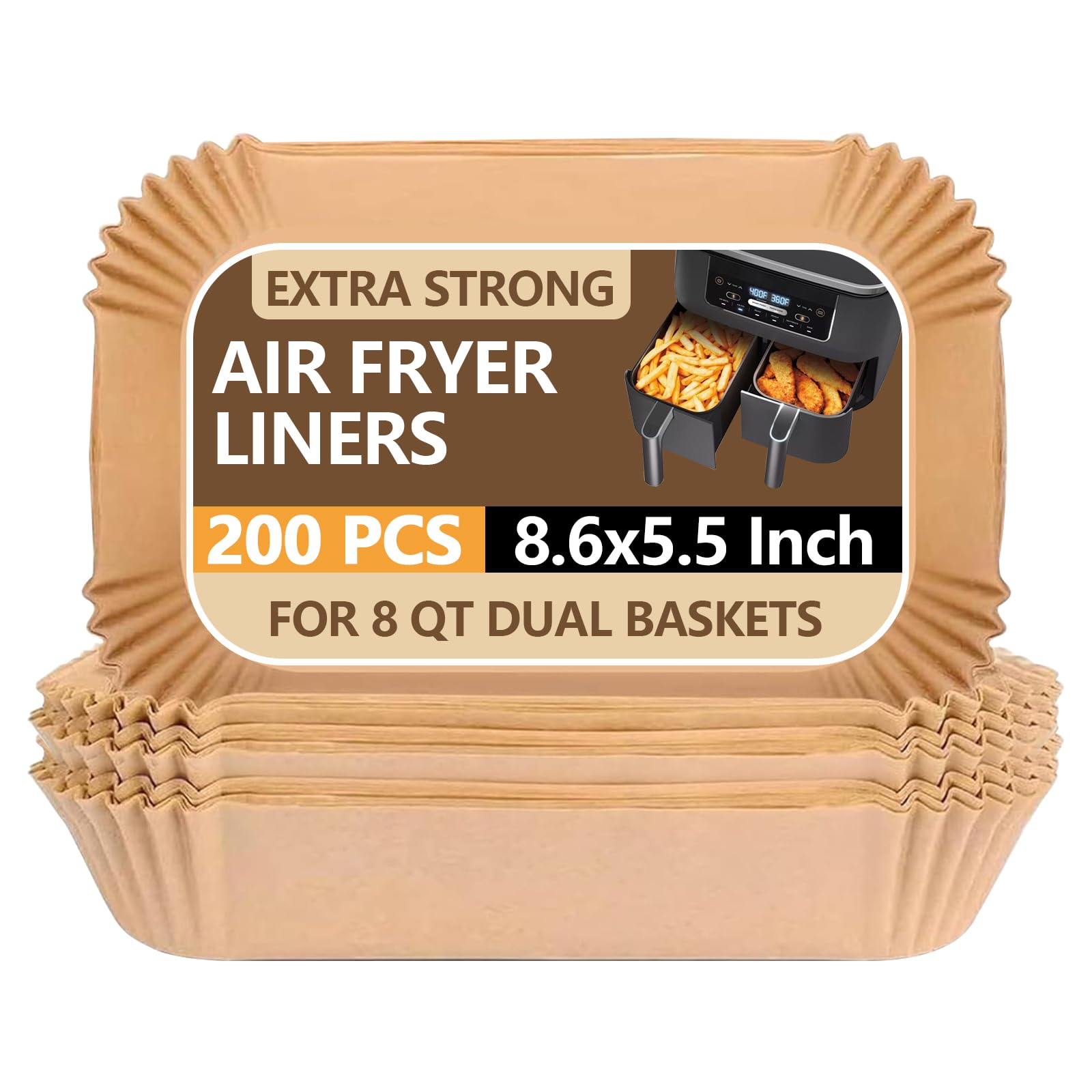 UBeesize Air Fryer Paper Liners Disposable For Ninja, 200 PCS Non Stick Parchment Paper For Ninja DZ201/DZ401 Dual, Oil Proof, W