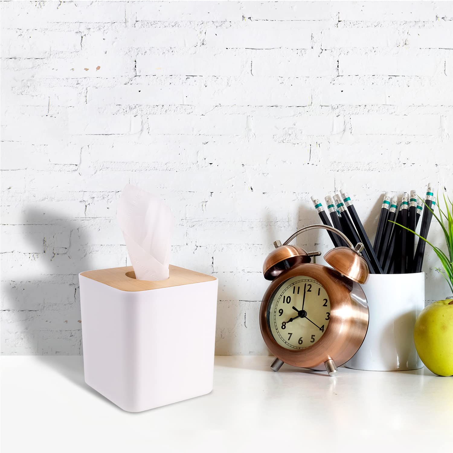 Tissue Box Cover,Tissue Holders,Tissue Box Holder For Bathrooms,Bamboo Cover Plate,Home And Office,5 * 5 * 5.4In (White)
