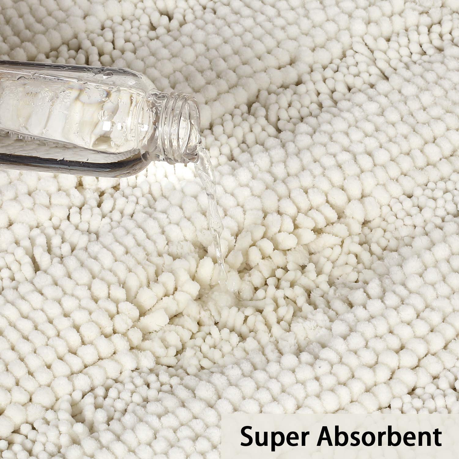 Turquoize Bath Rug Runner Chenille Bath Rugs for Bathroom Non Slip Bathroom Rug Bath Mat Soft Water Absorbent Thick Shaggy Floor Mats Shag Area Rug for Bathroom  47 Inch by 17 Inch  Cream