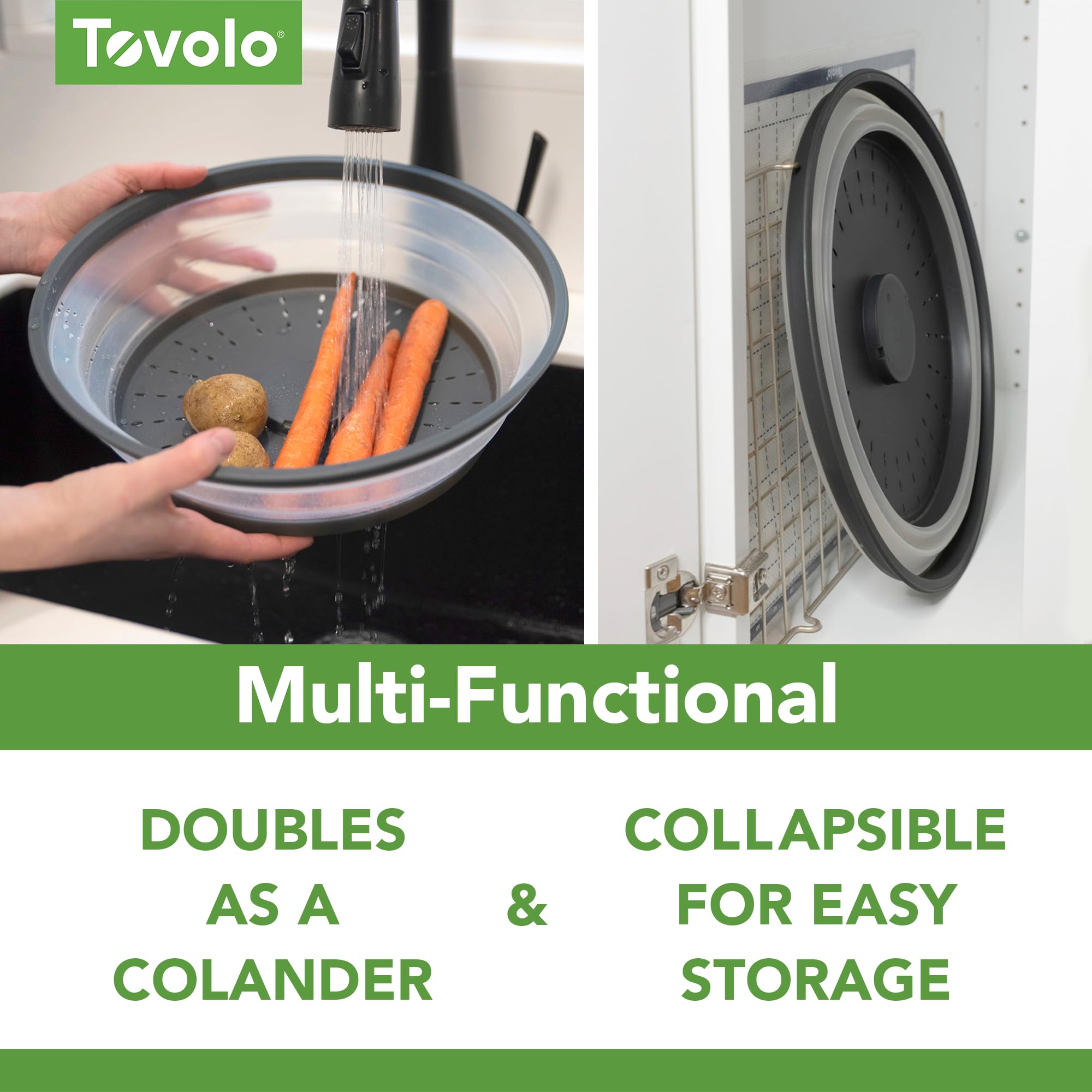 Tovolo Microwave Splatter Cover - Large Charcoal Silicone Lid, Collapsible & Vented, BPA-Free Kitchen Gadget