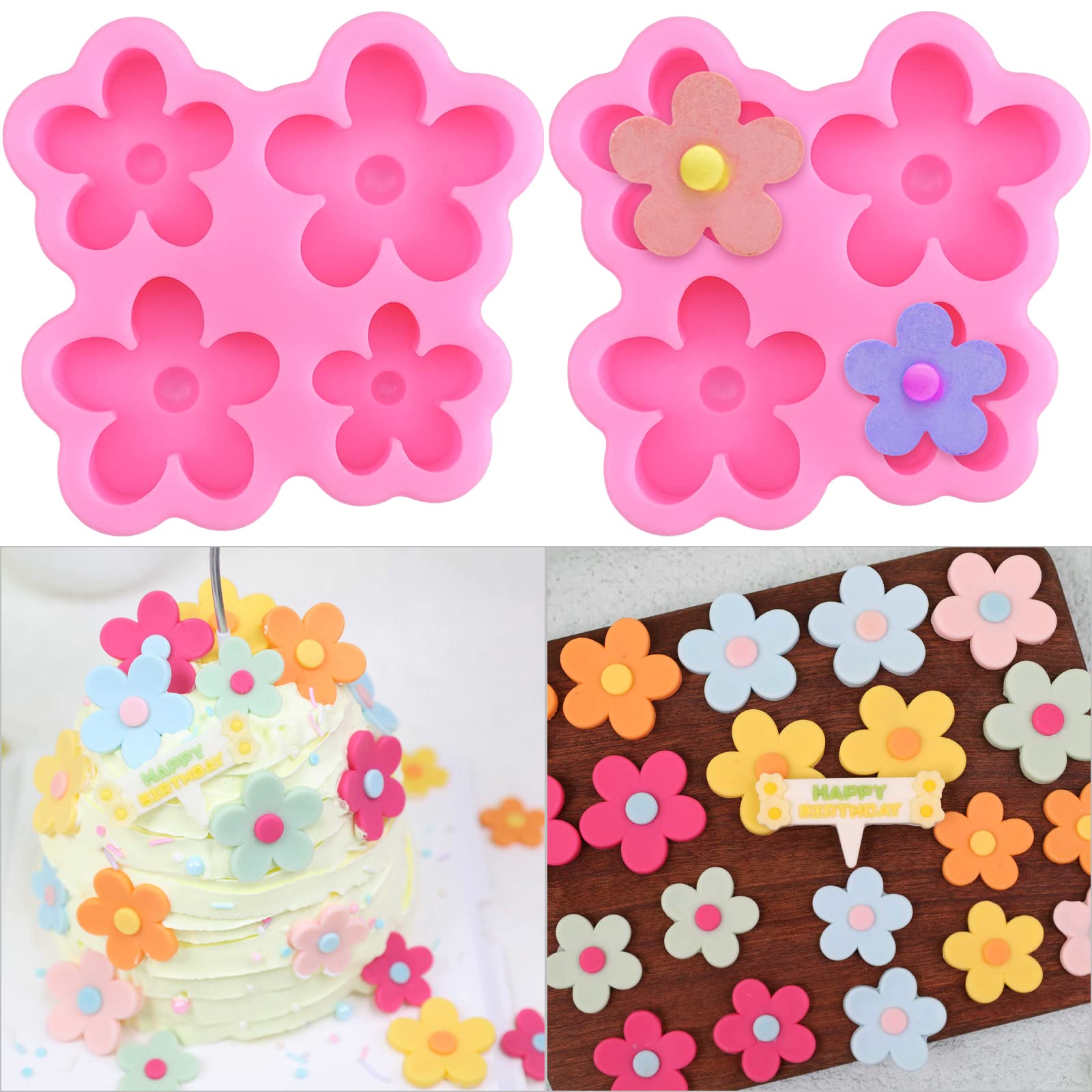 2 Pcs Flower Silicone Fondant Molds Five Petal Flower Cake Resin Mold Candy Chocolate Fondant Molds Kitchen Baking Tools For Sug