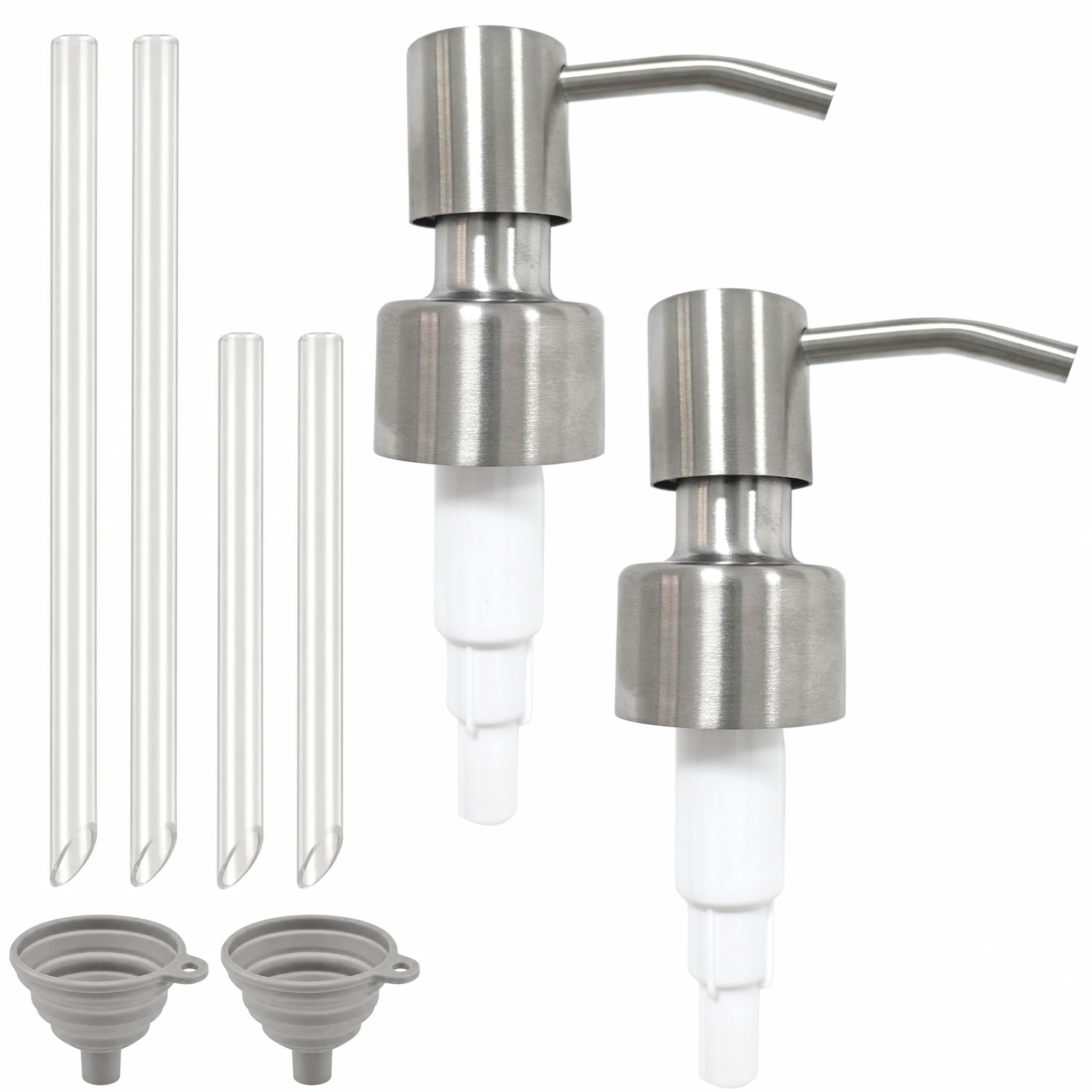 Soap Dispenser Pump Replacement 28/400,2 Pack Silver 304 Stainless Steel Pump Heads for Bathroom Soap & Lotion Bottles,Fits 28mm