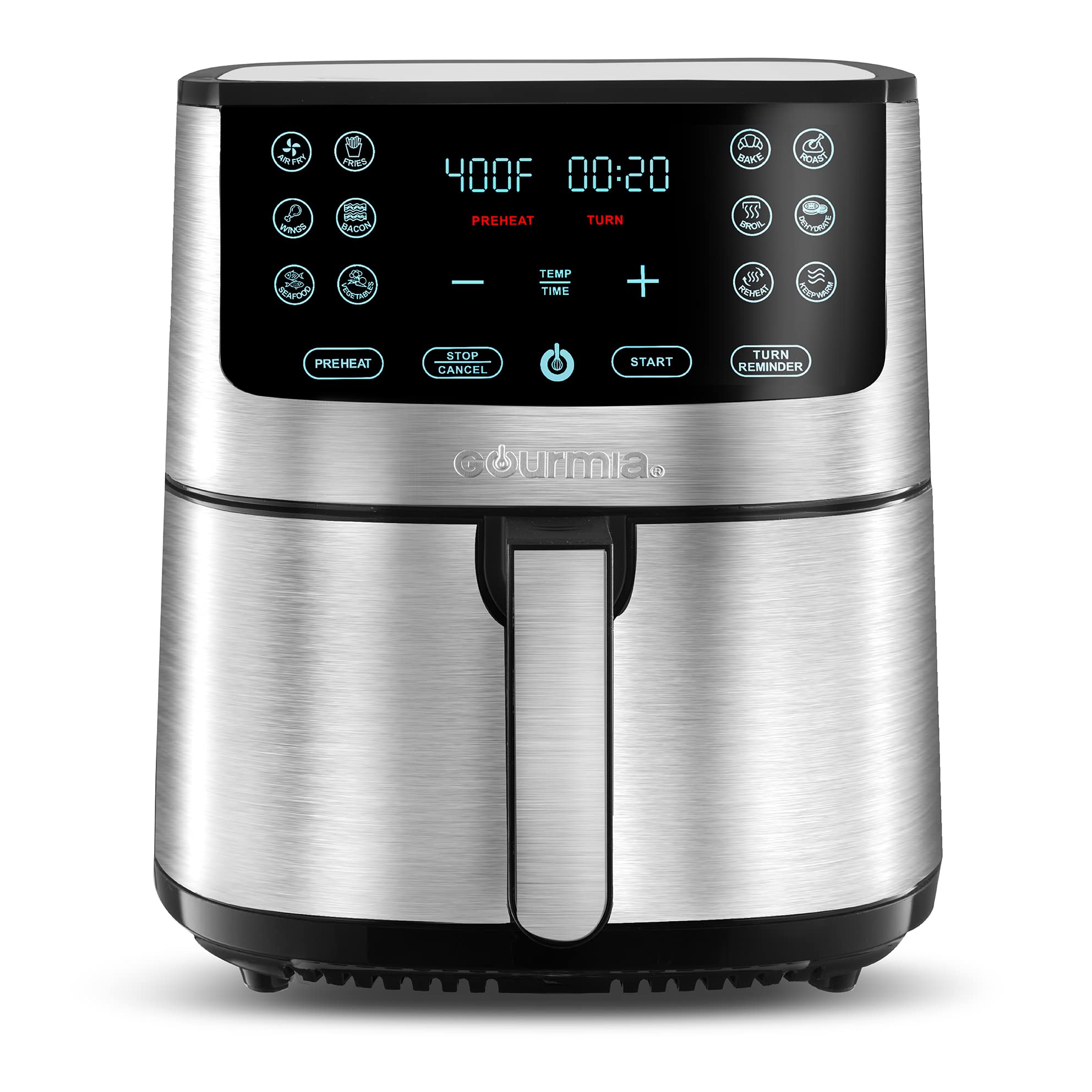 Gourmia Air Fryer Oven Digital Display 8 Quart Large Airfryer Cooker 12 Touch Cooking Presets, Xl Air Fryer Basket 1700W Power M