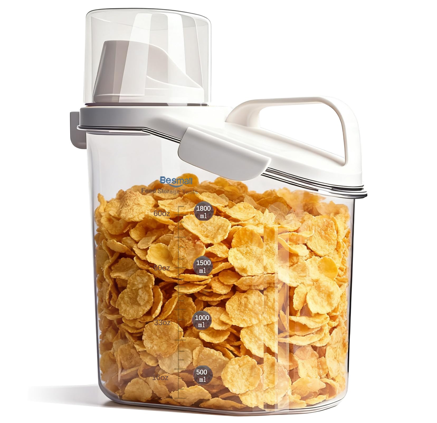 Besmall Cereal Containers Storage, 2L/67Oz Airtight Large Dry Food Storage Containers With Pouring Spout Measuring Cup For Snack