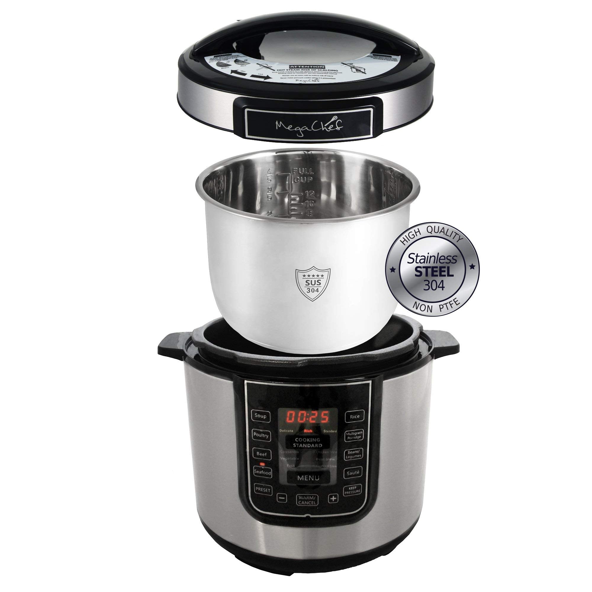 Megachef Digital Pressure Cooker, Silver, 6 quart