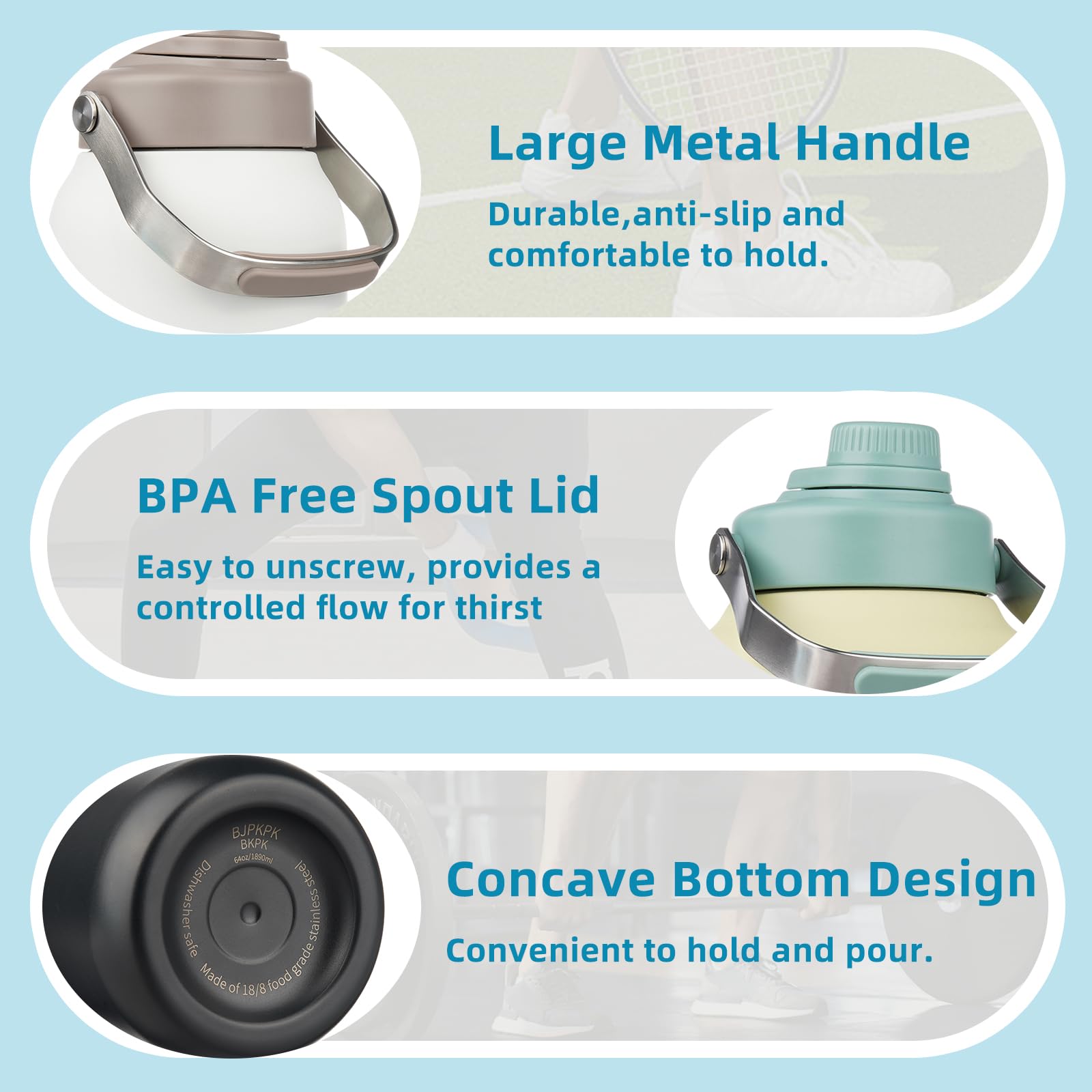 Bjpkpk Half Gallon Insulated Water Bottles, 64Oz Water Jug With Metal Handle & Bpa Free Spout Lid, Dishwasher Safe Thermos Water