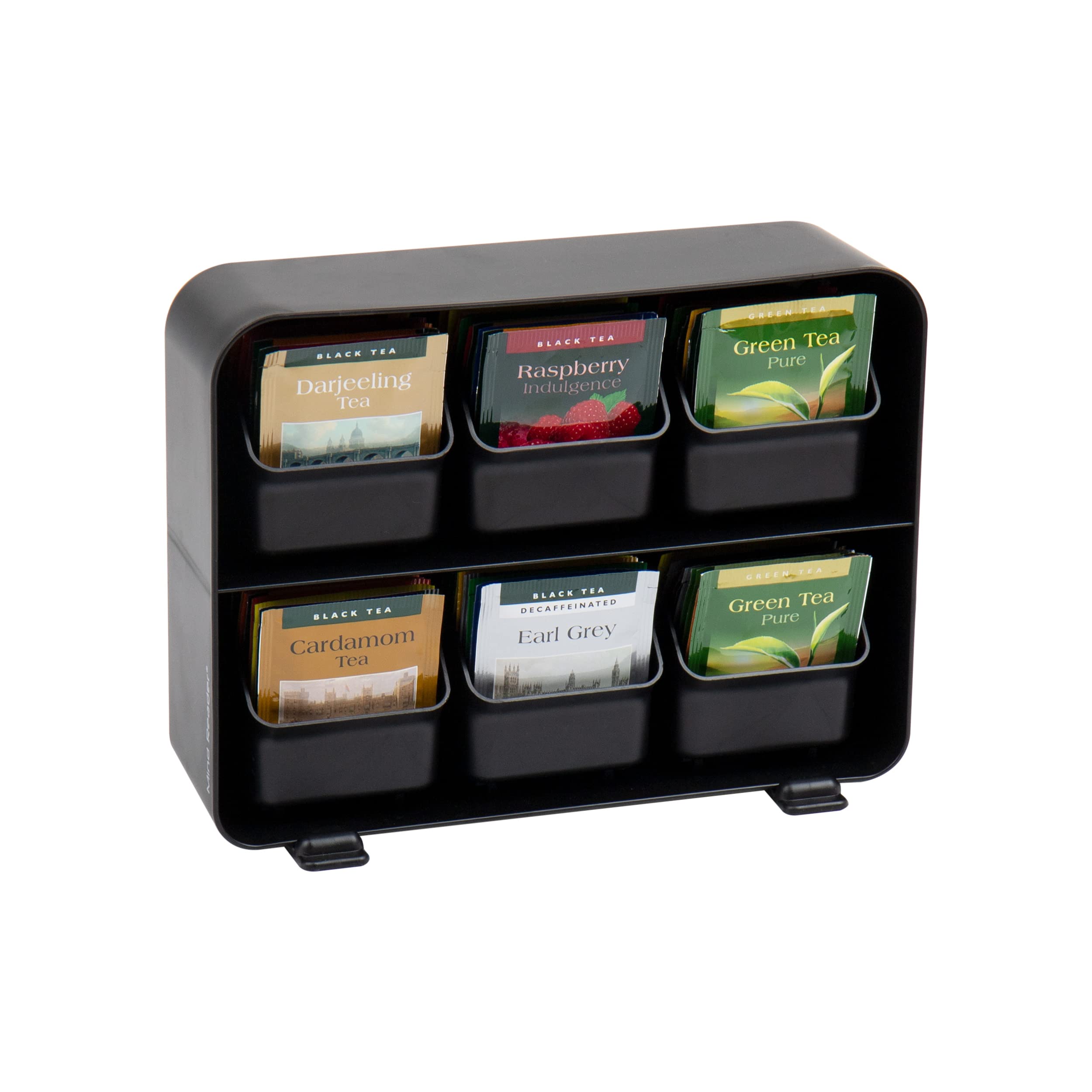 Mind Reader Tea Bag Organizer, Tea Station Organizer, Countertop Storage, Kitchen, Plastic, 10.25''L X 3.25''W X 7.75''H, Black