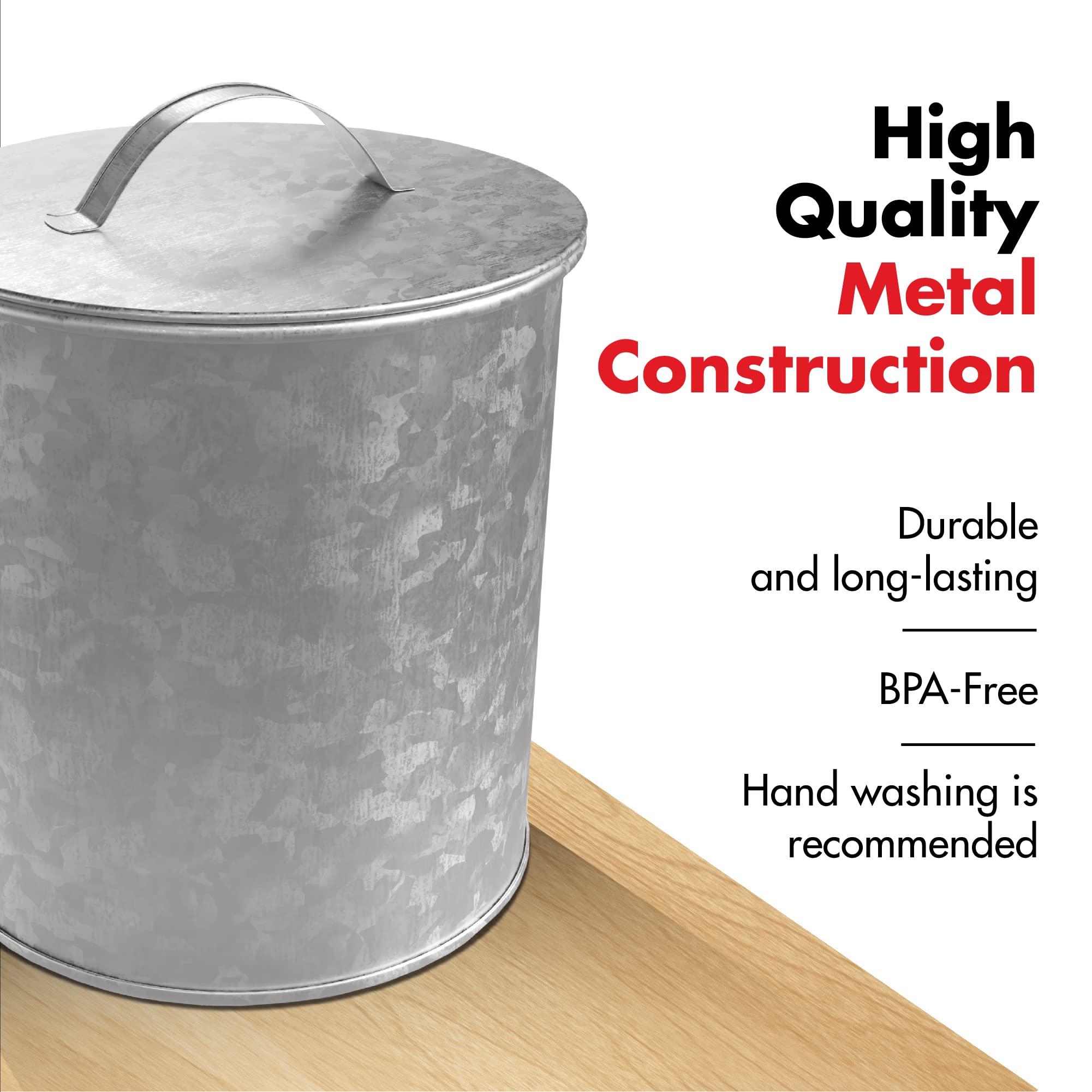 Amici Home Newport Galvanized Metal Canister | Dry Food Storage Container | Airtight Lid | 156 Ounce Capacity | Farmhouse D  Cor