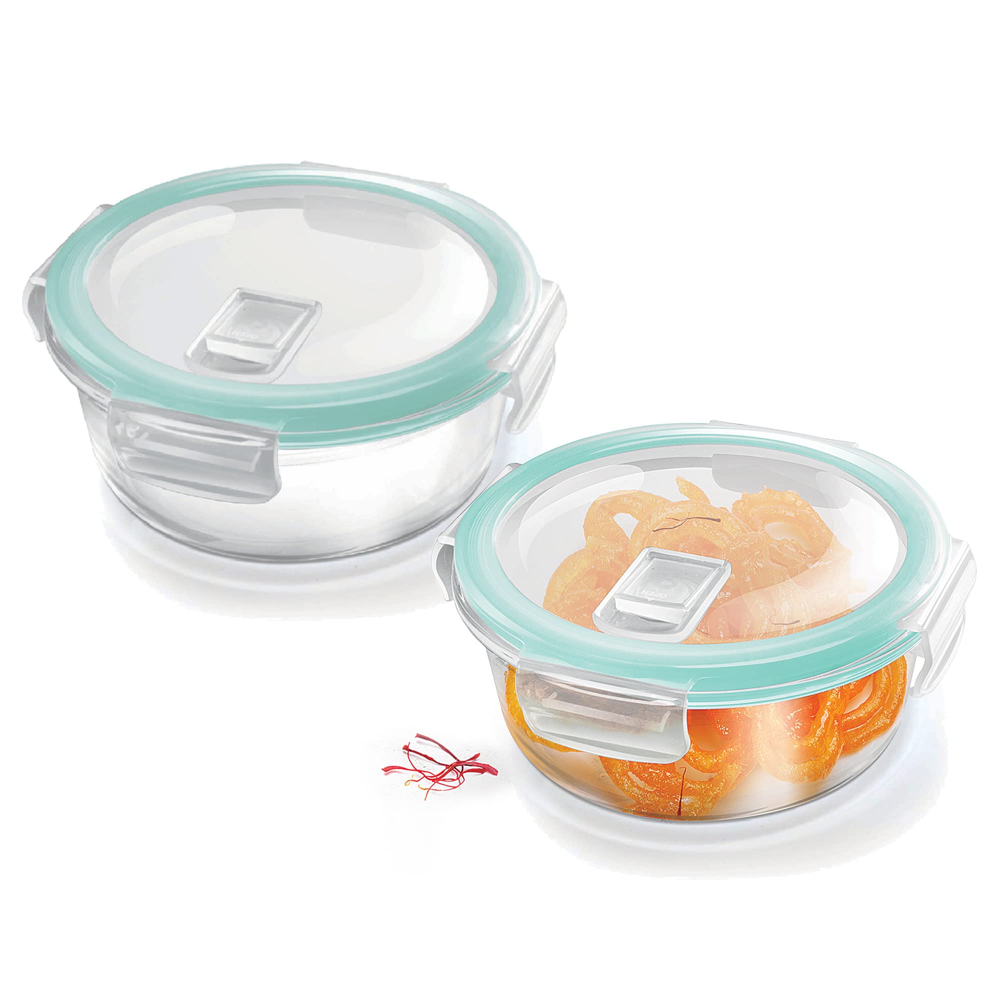 Treo By Milton Hi Borosilicate Clip Fresh Round Glass Container, Set Of 2, 400 Ml Each, Transparent | Bpa Free | Microwave Safe/
