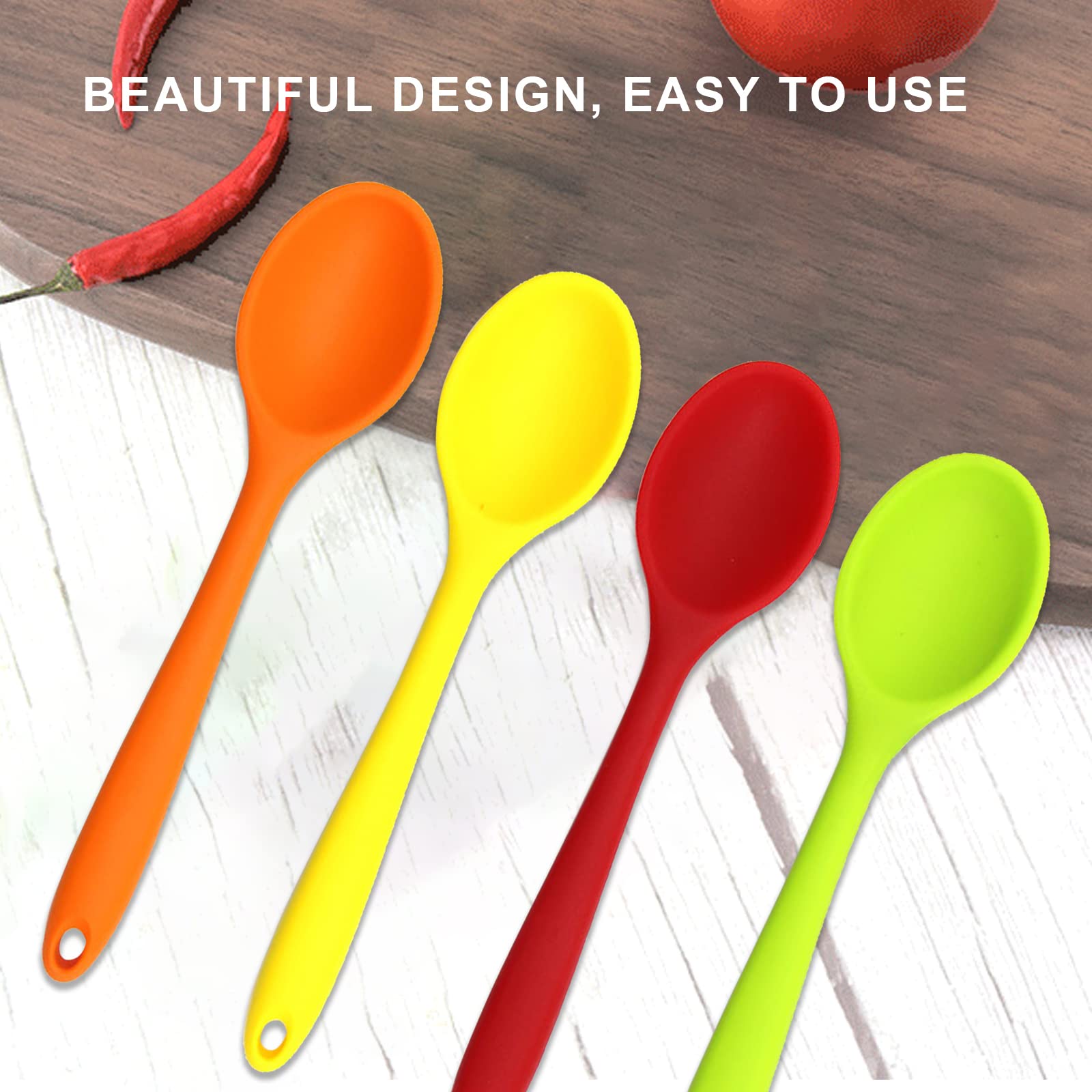 4 Pieces Silicone Mixing Spoon Heat Resistant Basting Spoon Utensil Spoon Non-Stick Spoon 8.2'' Multicolored Spoons Set For Mixi