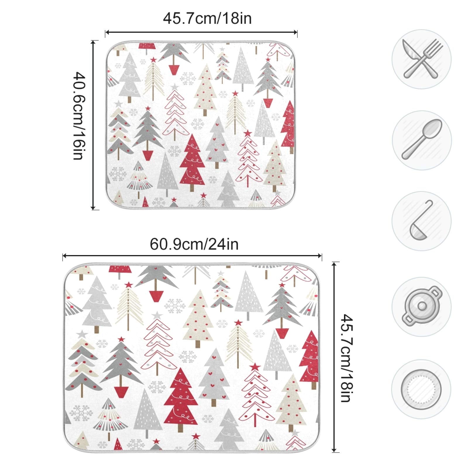 Nander Beautiful Christmas Tree Dish Drying Mat For Kitchen Counter, Absorbent Reversible Dish Draining Mat,Rack Pad For Counter