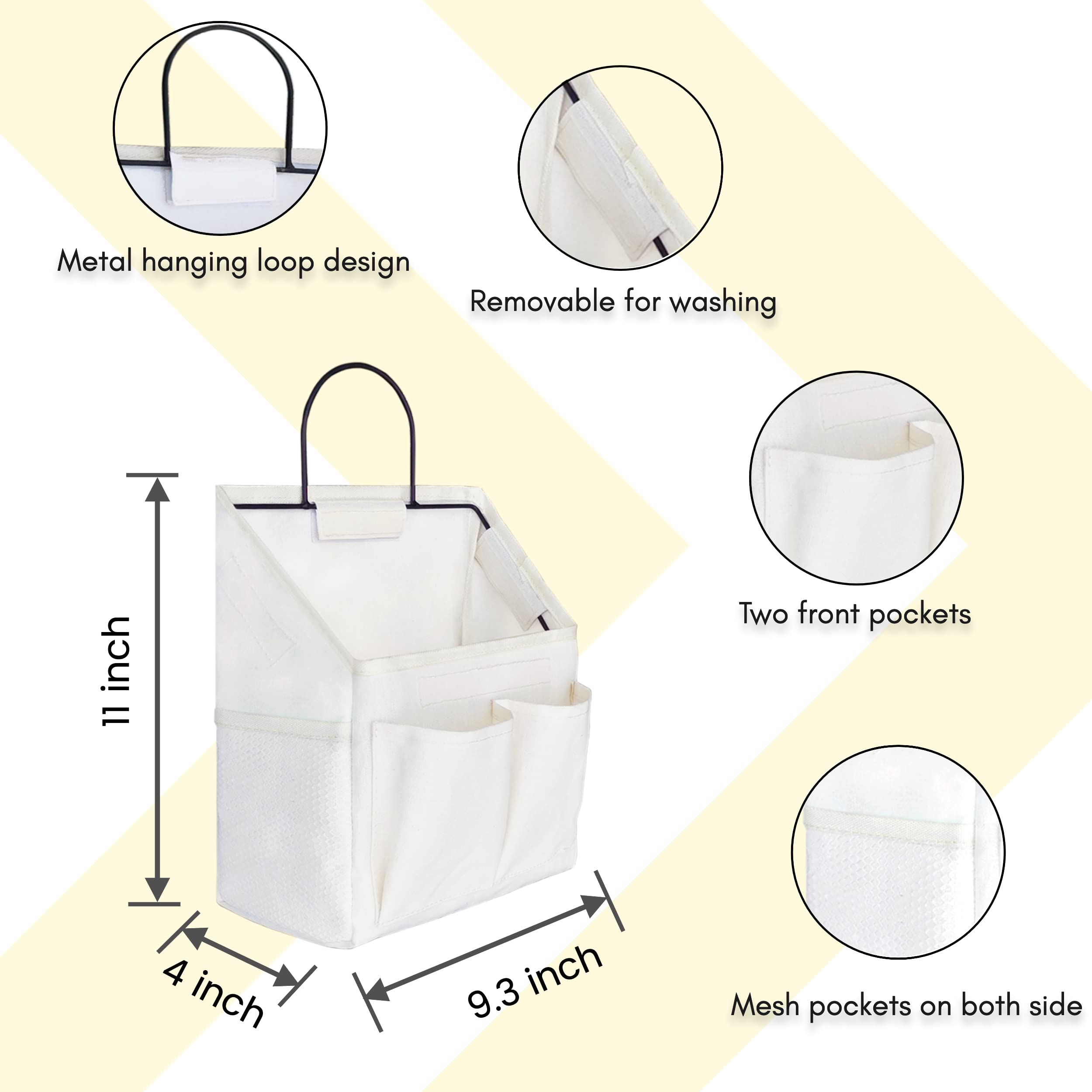 Kanrichu 2Pcs Small Wall Hanging Organizer Bag, Linen Fabric Door Hanging Storage Basket With Pockets, Waterproof Bin For Kitche