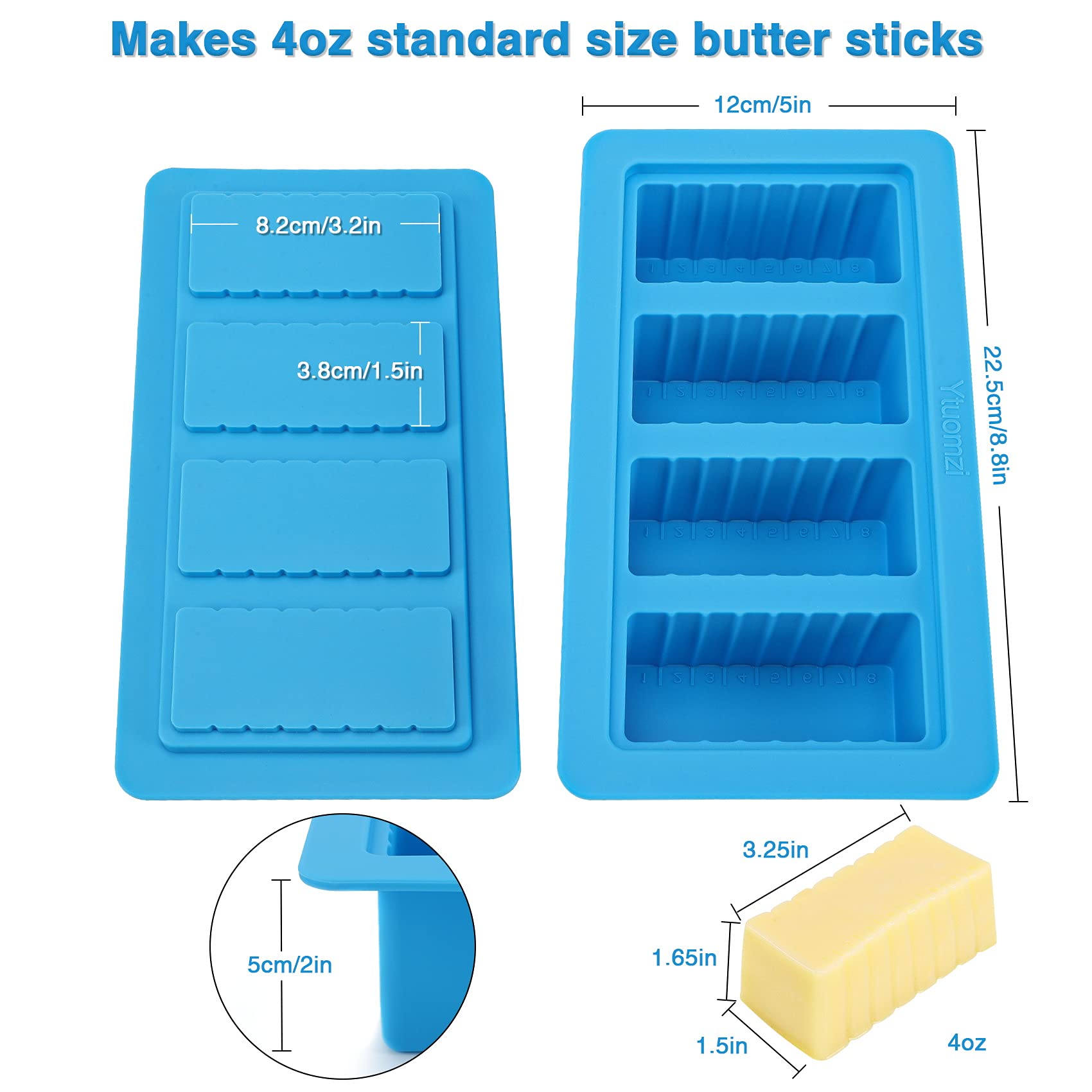 Butter Mold With Lid, Silicone Butter Tray Container With Spatula, Non-Stick Silicone Butter Molds For Making 4 Stick Forms Herb