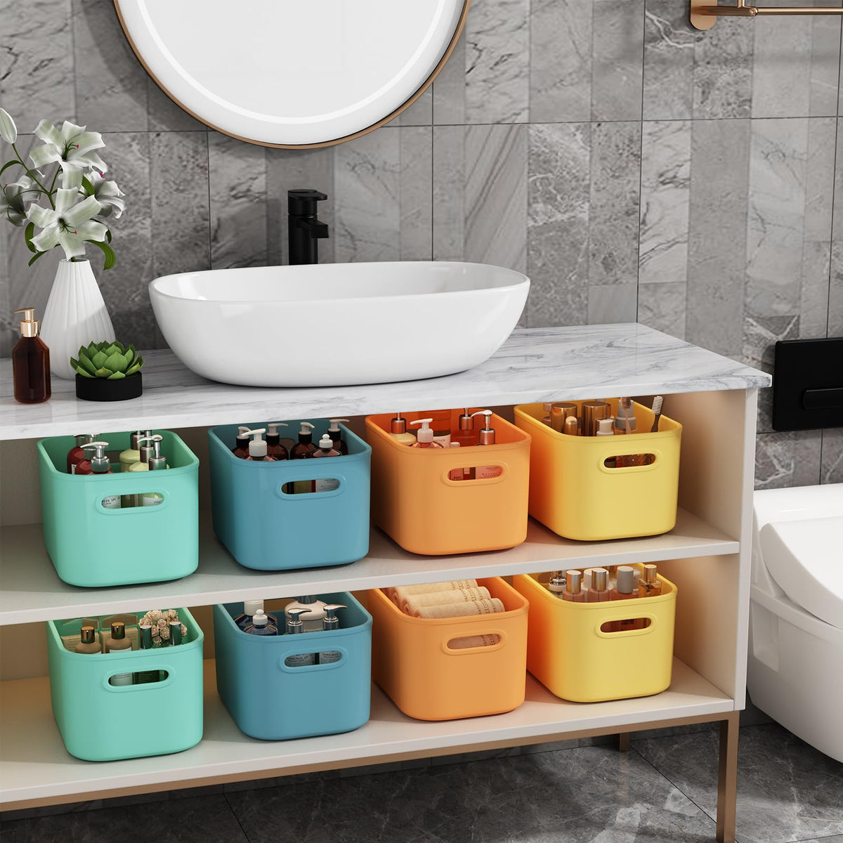 8 Pack Colorful Storage Bins With Lids For Shelves, Classroom Storage ...