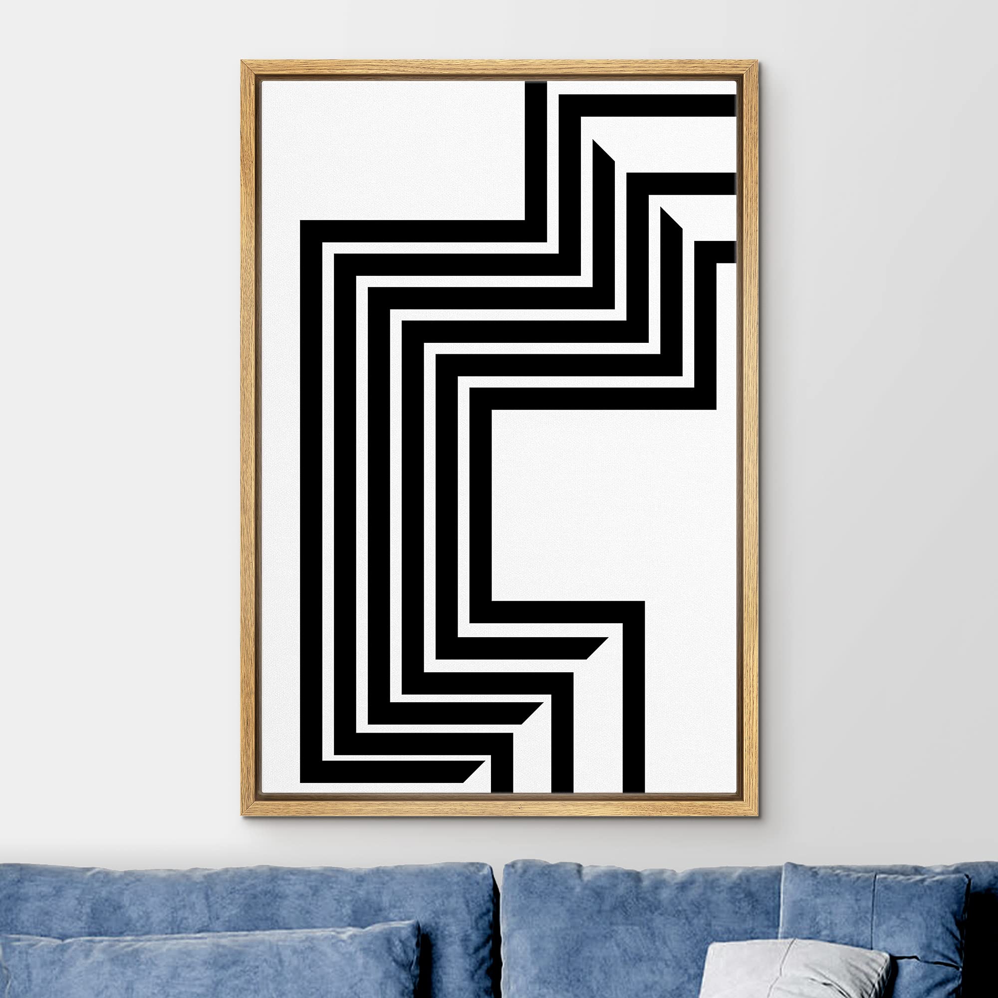 Ashbrook Framed Canvas Print Wall Art Black And White Geometric Layered Cross Illusion Abstract Shapes Illustrations Modern Bohe