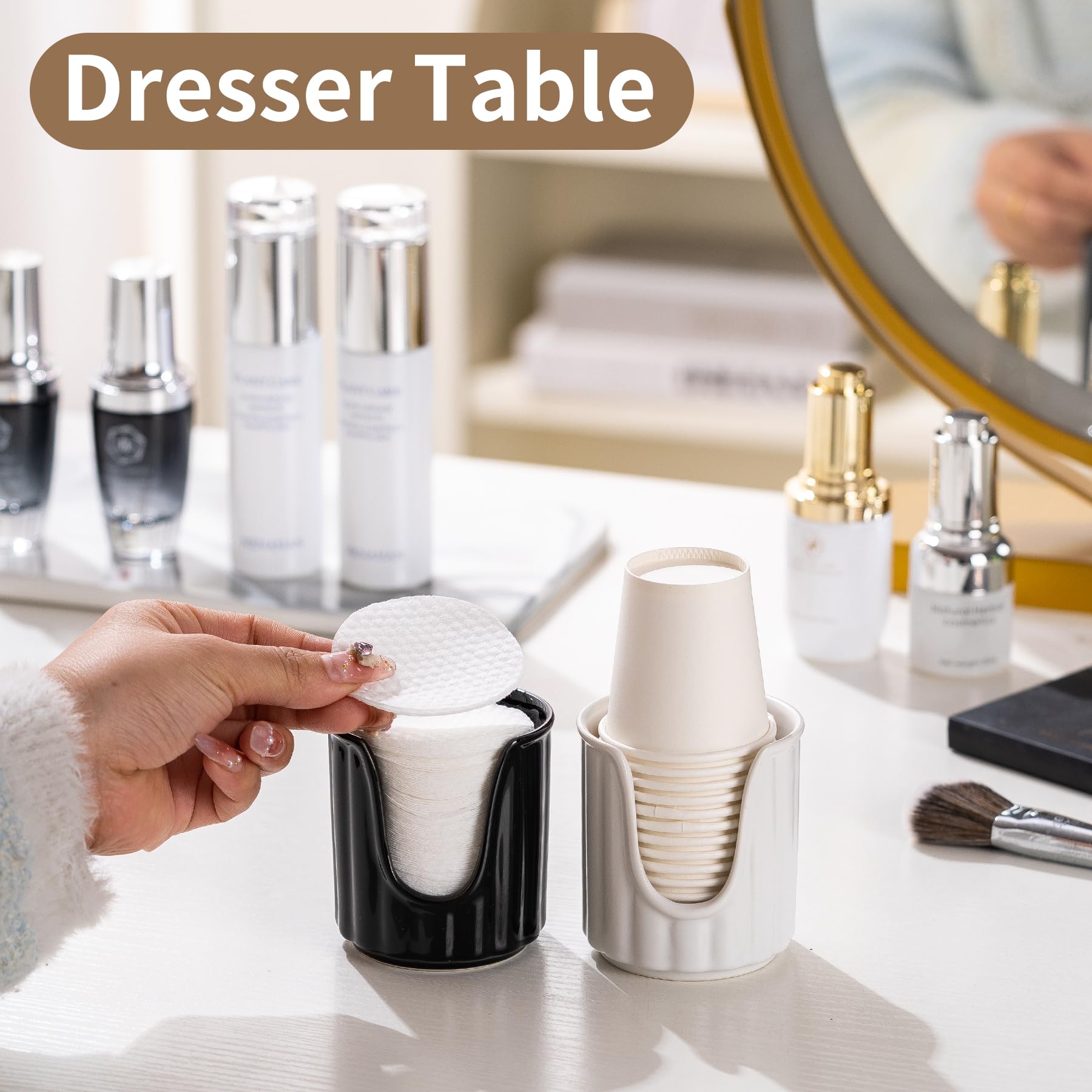 Tanew Ceramic Bathroom Cup Dispenser With Stylish Vertical Stripes - Dixie Cup Dispenser & Mouthwash Cup Holder Holds 3Oz Paper