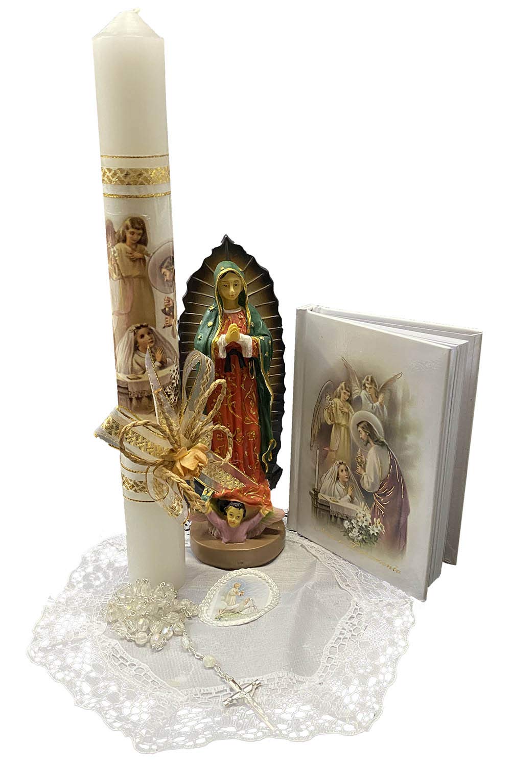 Lito First Candle Set for Girls - White Kit for Holy 1st Communion with Figurine - Spanish