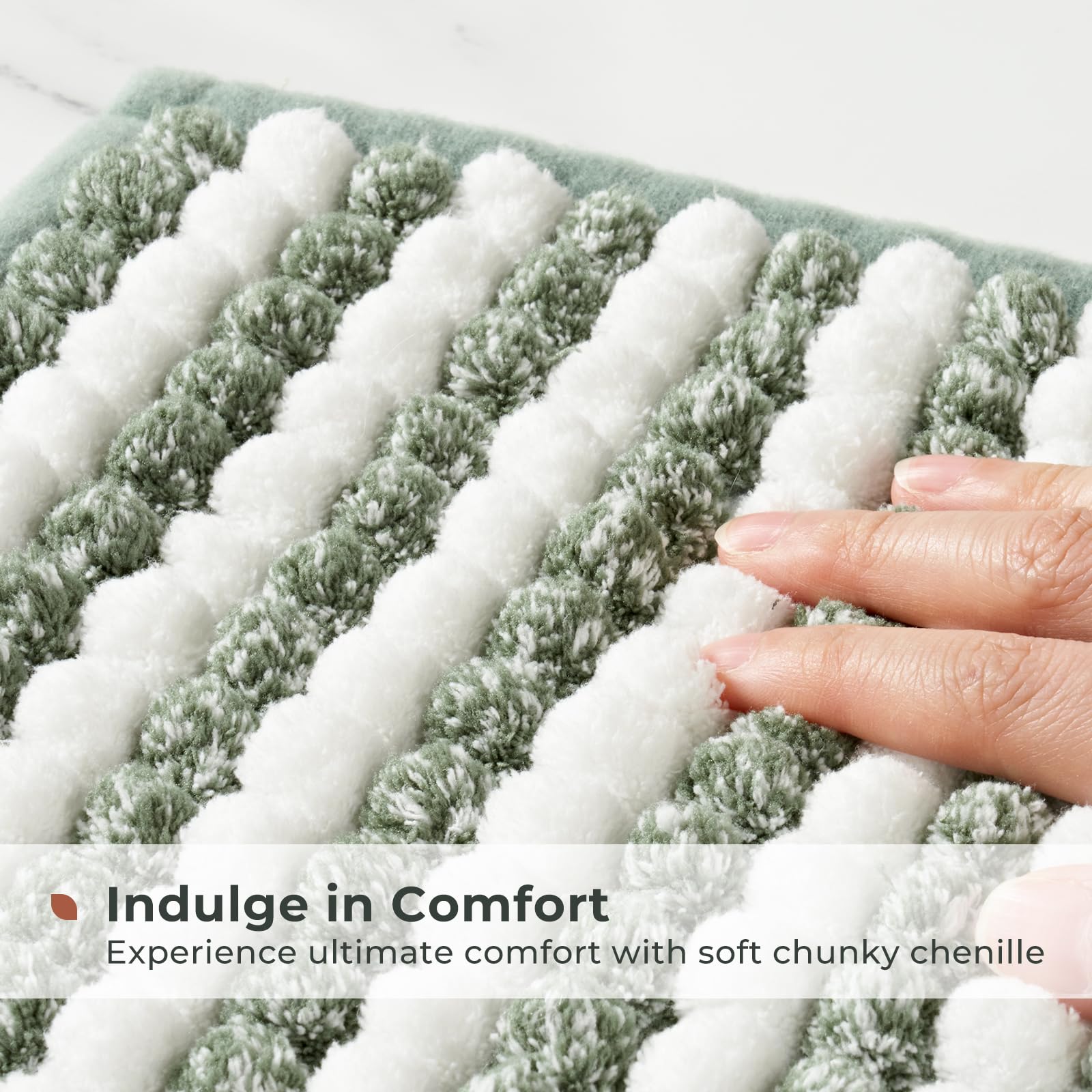 Freshmint Chunky Ombre Chenille Bathroom Rug 24''X36'', Large Water Absorbent Soft Bath Rugs For Bathroom Floor, Thick Non Slip