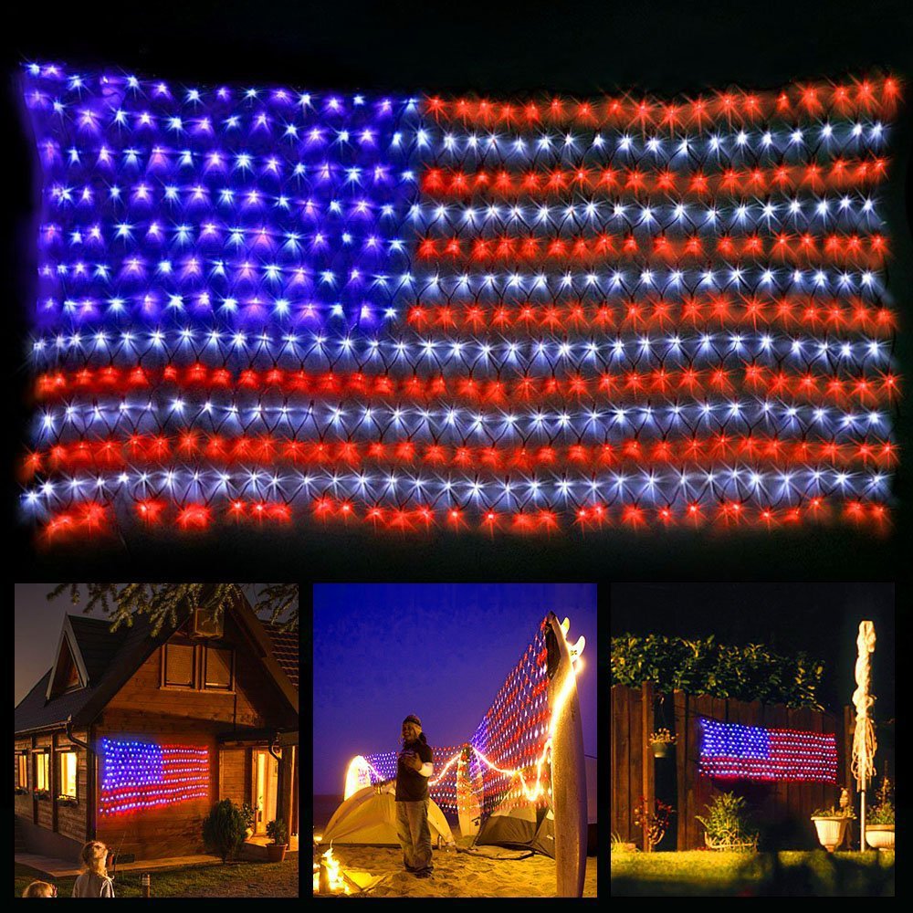 American LED Flag Net Lights - 420 LED 4th of July Decorations Outdoor Lighted Flag String Lights of The United States for Memor