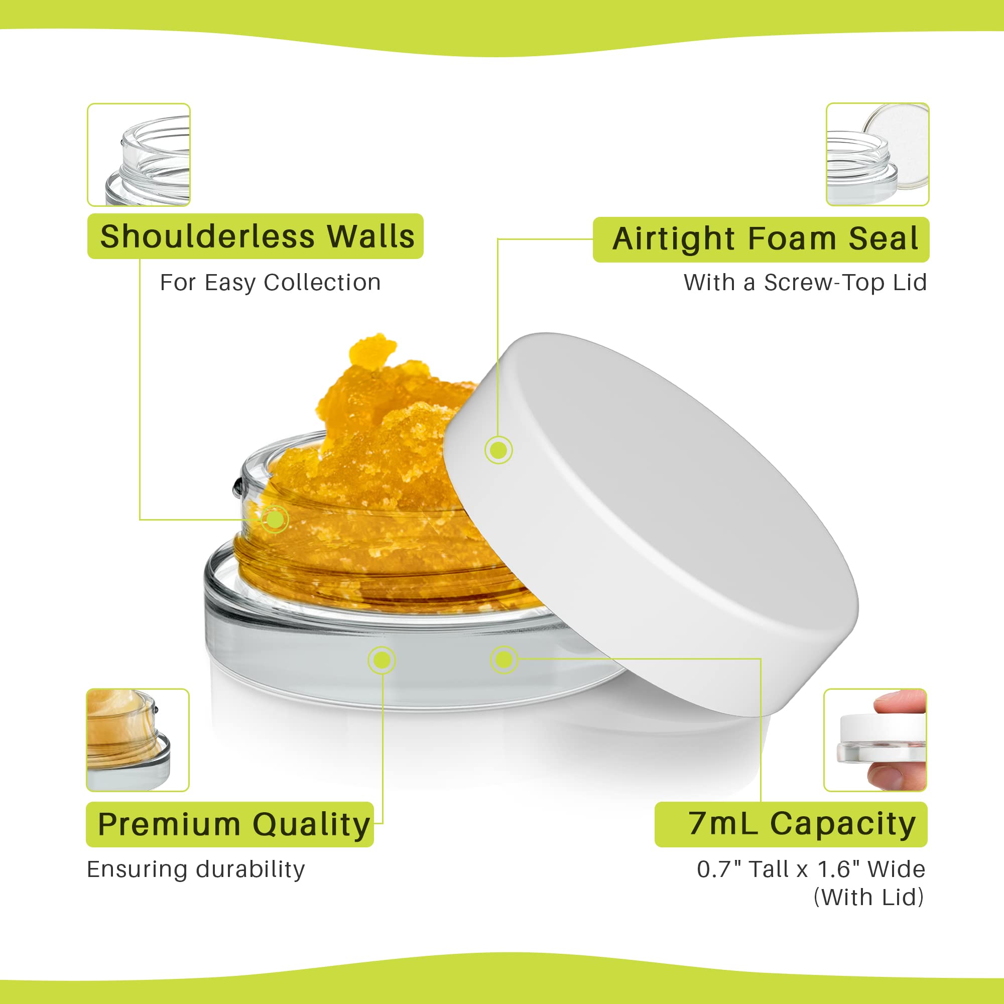 (90 Pack) 7ml Low Profile Thick Glass Jars with White Lids - Airtight Containers for Lip Balm  Cosmetic  Oil  Wax  Creams - Tiny Refillable Storage Great for Travel  Skincare & More