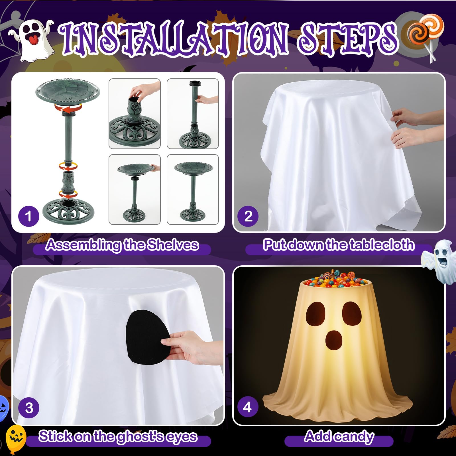 Fanfanwin Halloween Ghost Lighted Decorations Outdoor Indoor, Cute Ghost Candy Bowl Stand Large, Outdoor Pedestal Bird Bath Vint