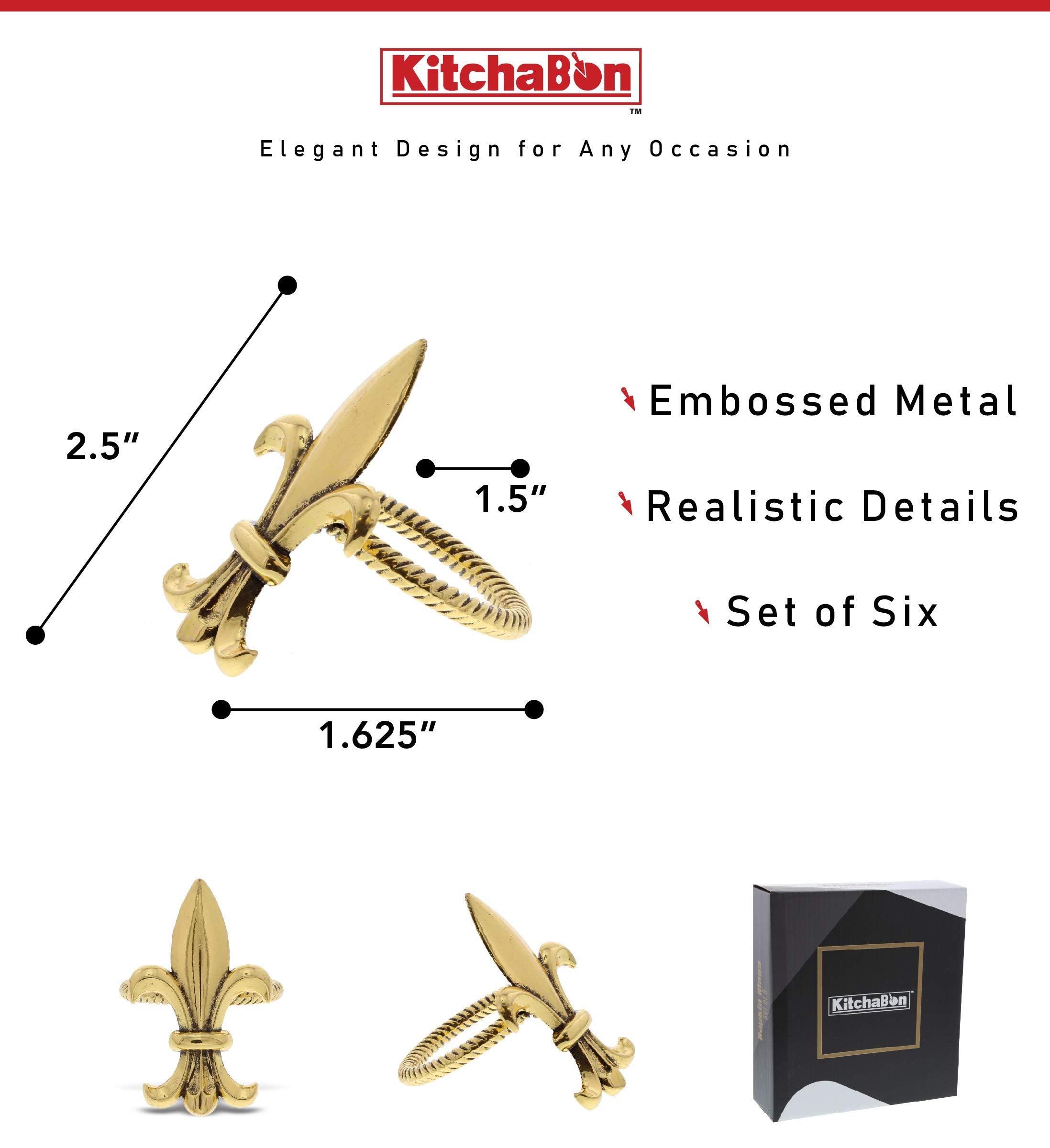 Kitchabon Gold Napkin Rings Set Of 6 - Elegant Metal Gold Napkin Holder Ring Bands, Fancy Table Centerpiece Napkin Rings For Hol