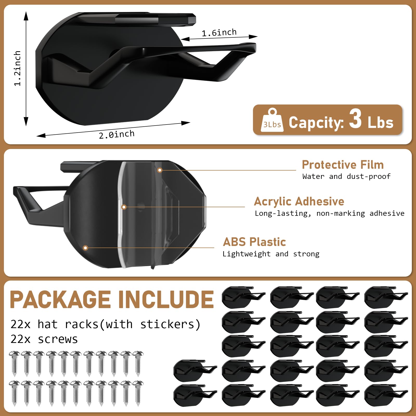 48 Pack Adhesive Hat Hooks For Wall, Super Strong Hat Rack For Baseball Caps, Hat Organizer Display For Home Decor, Hat Hangers