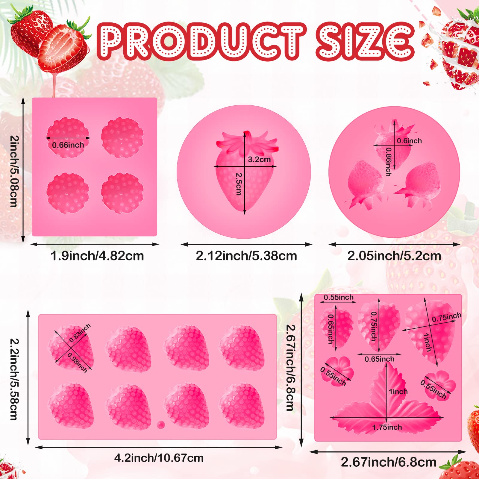 5 Pcs Strawberry Baking Mold Silicone Handmade Candy Jelly Bakeware 3D Flower Strawberry Mold Embed Silicone Molds Fruit Shape P