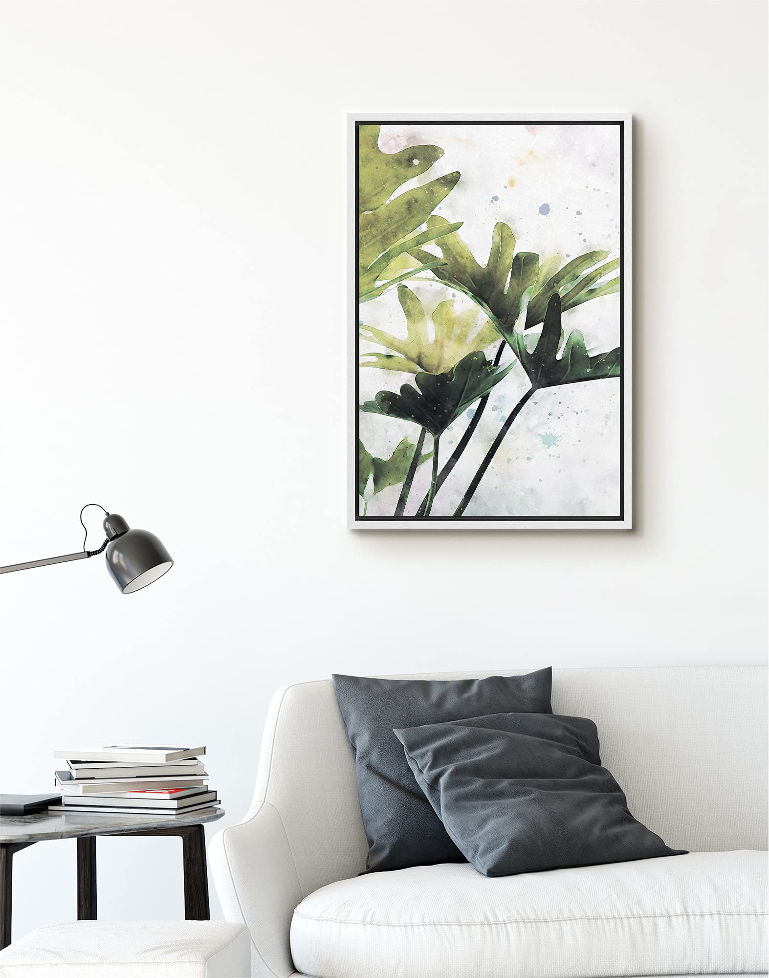 Signford Framed Canvas Print Wall Art Watercolor Tropical Leaves Nature Wilderness Illustrations Modern Art Contemporary Multico