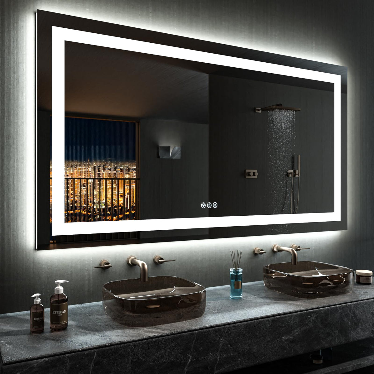 Loaao 60   X30 Rgb Led Bathroom Mirror With Lights For Bathroom, Anti-Fog, Dimmable,Multiple Light Modes, Rgb Backlit + Front Li